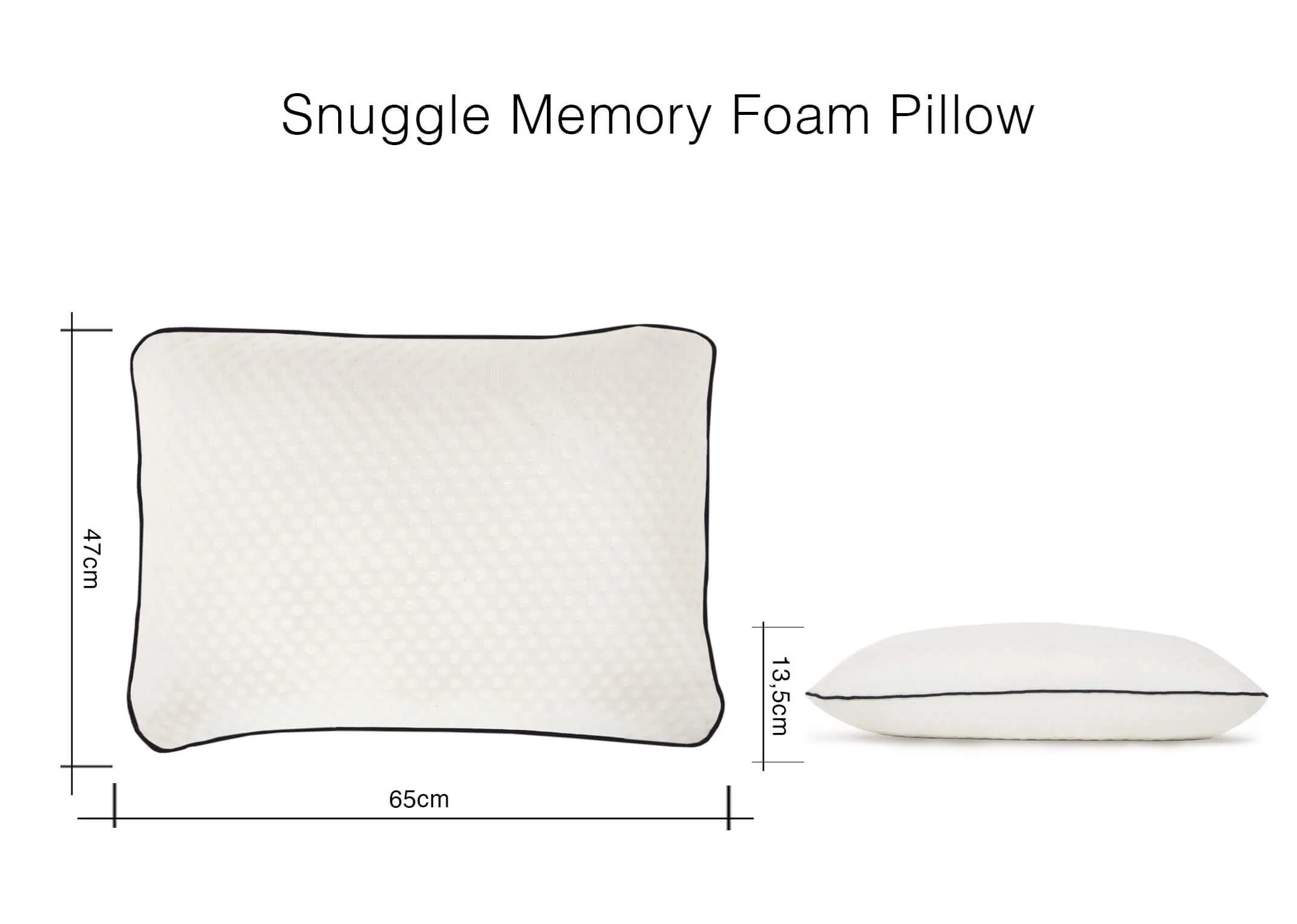 A dimension image for the Snuggle Pillow 47cm (Width) x 65cm (Length) x 13.5cm (Depth)