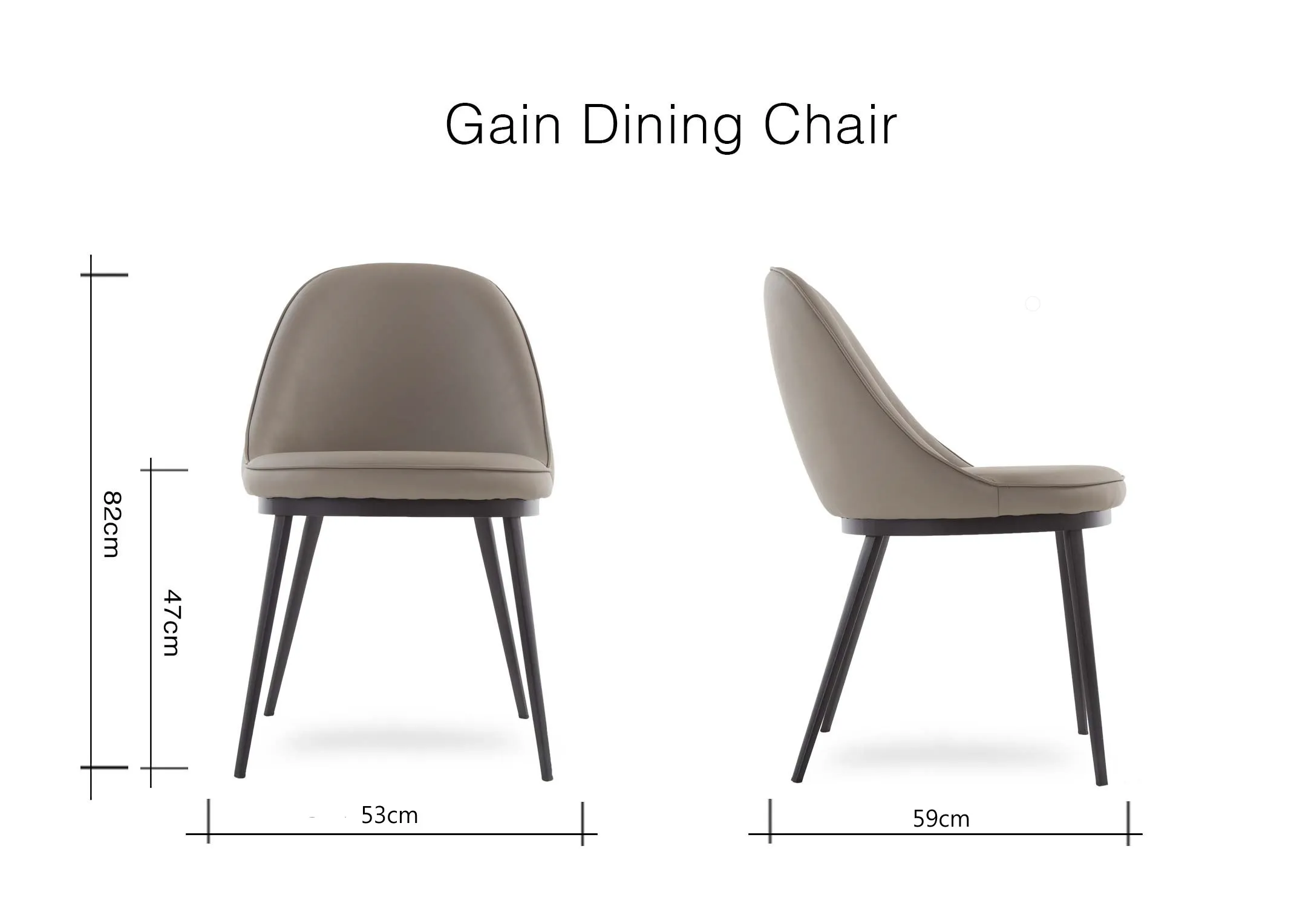 A dimension image of the Gain Dining Chair with 58cm (Width) x 59cm (Depth ) x 82cm (Height)