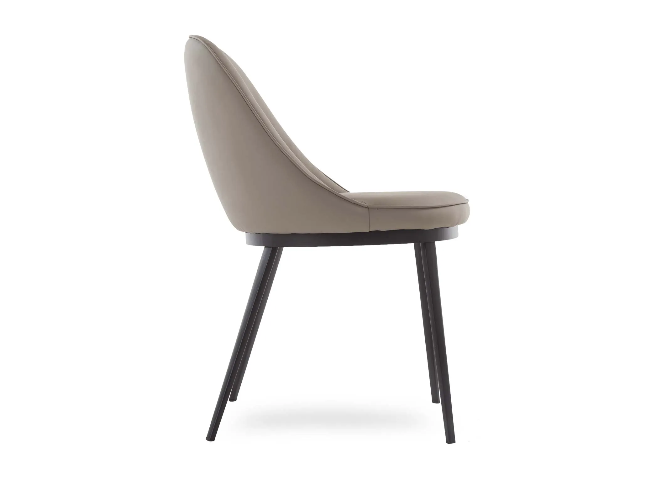 A dining chair with grey faux leather seat % black metal legs from EZ Living Furniture's Gain range. Front view shows legs
