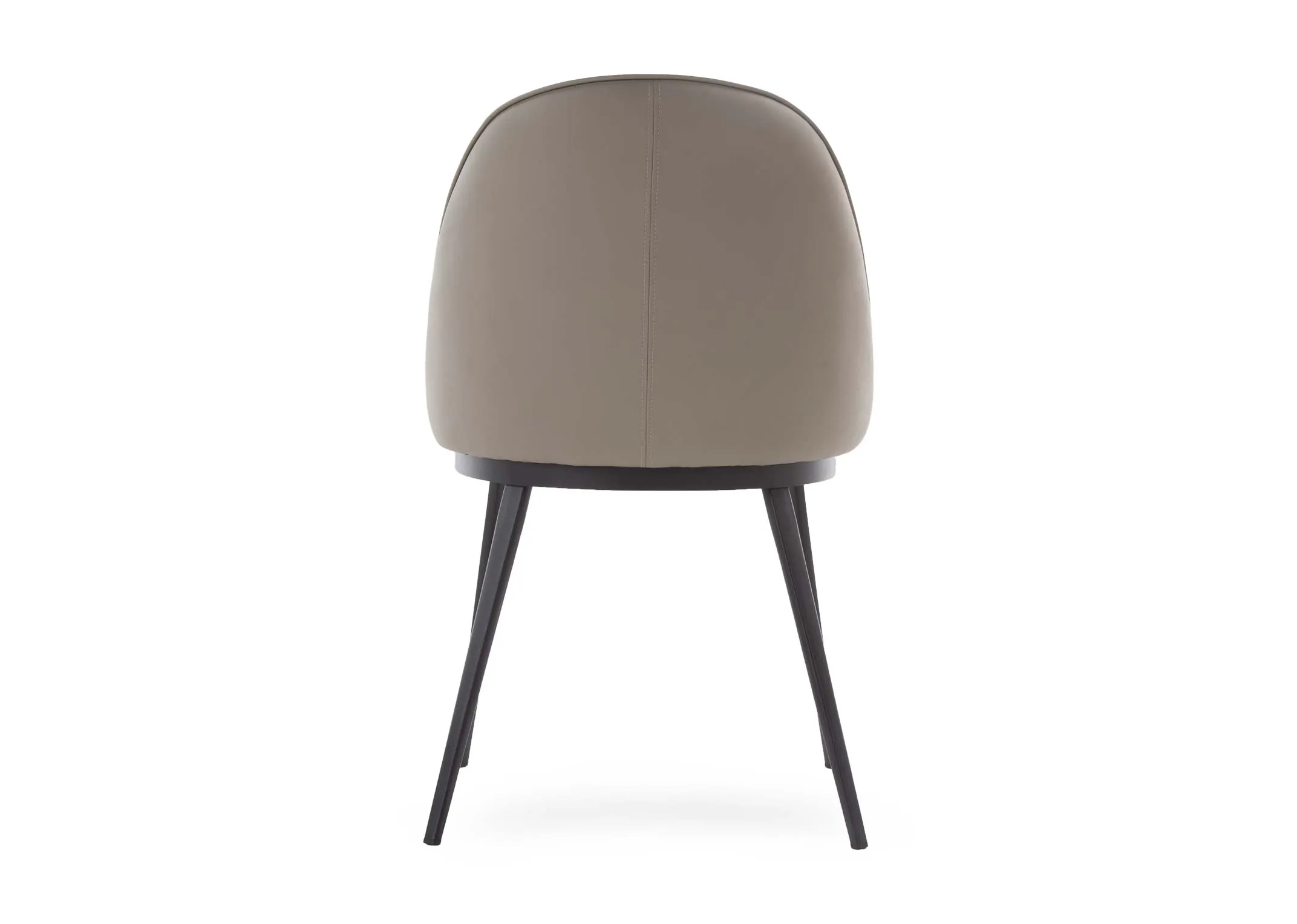 A dining chair with grey faux leather seat % black metal legs from EZ Living Furniture's Gain range. Side view shows depth