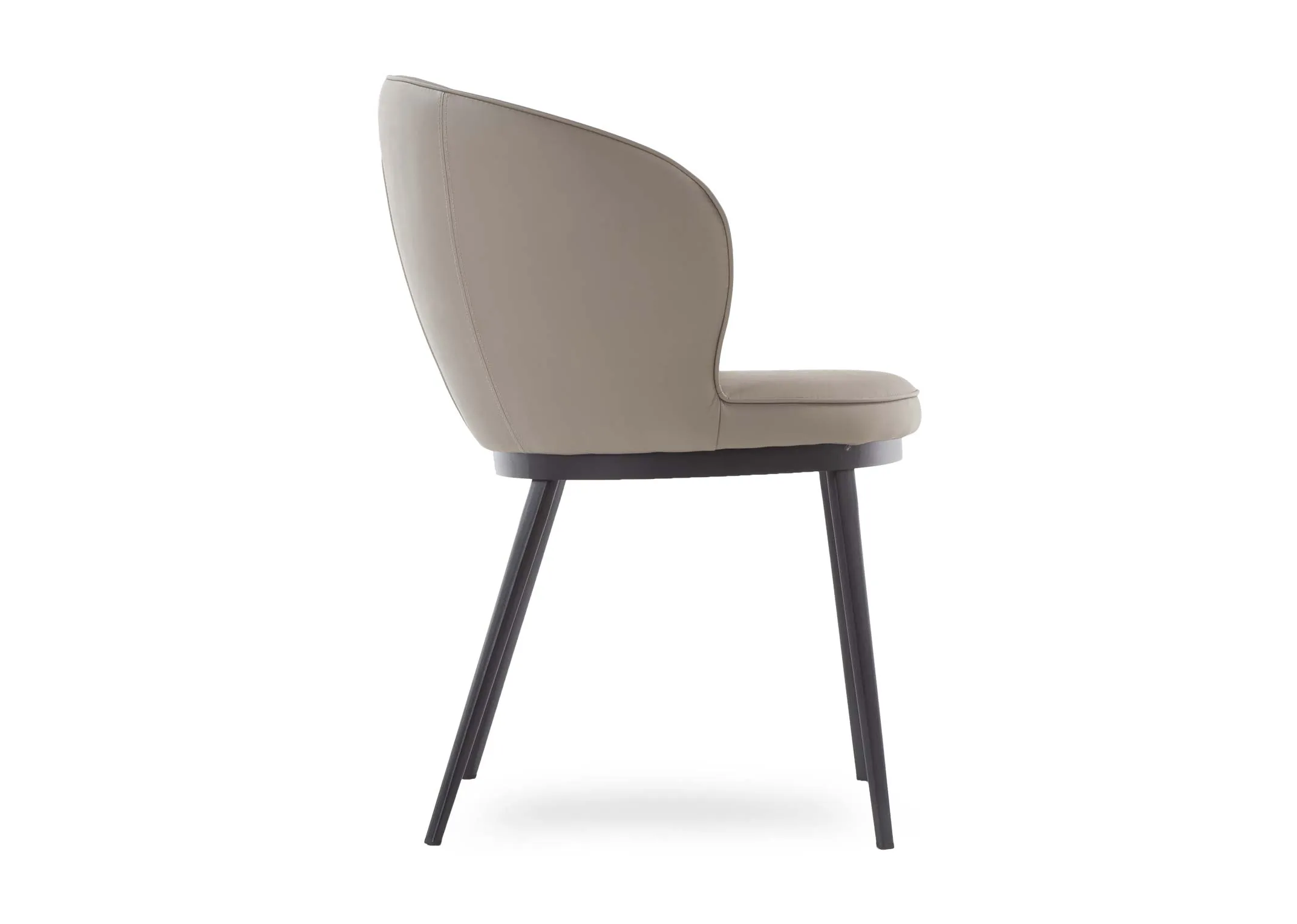 A carver dining chair with grey faux leather seat & black metal legs from EZ Living Furniture's Gain range. Side shows depth.