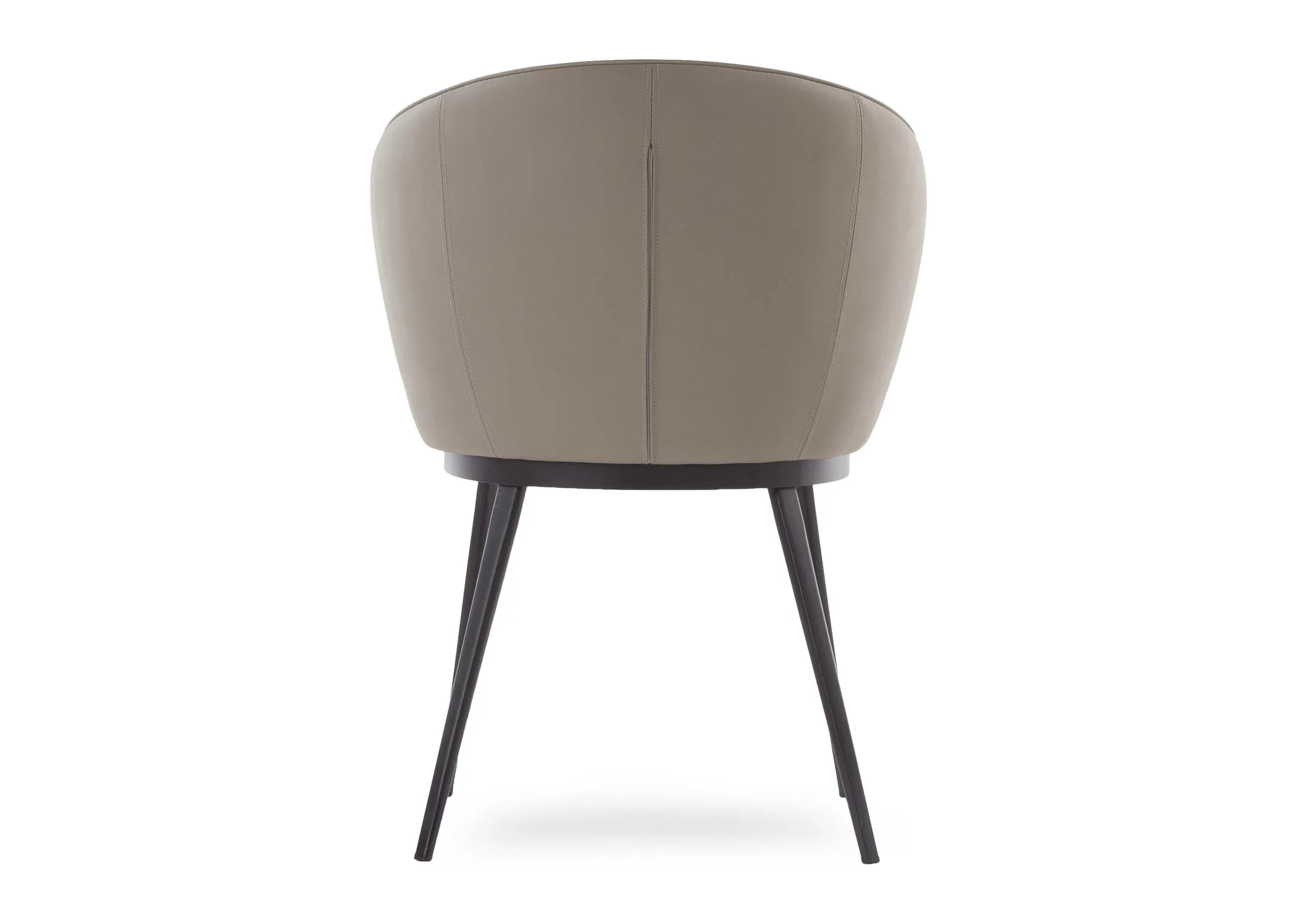 A carver dining chair with grey faux leather seat & black metal legs from EZ Living Furniture's Gain range. Back arch view