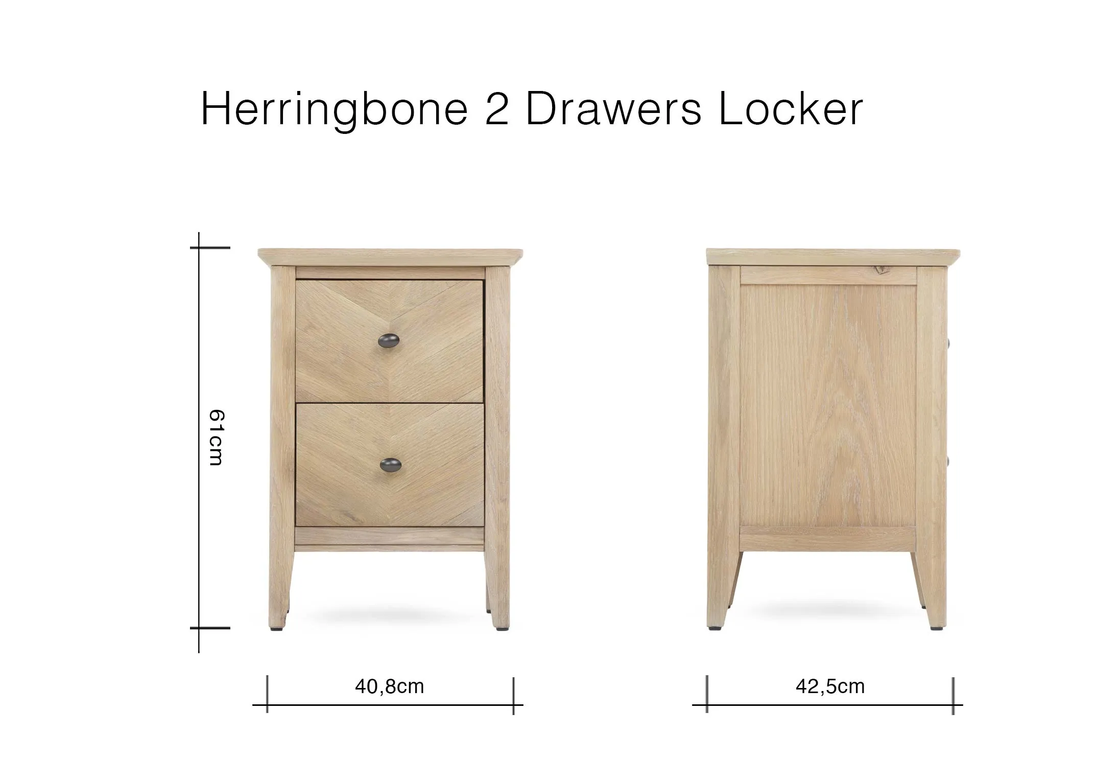 A dimension image of the 2 Drawer Herringbone locker with 40.8cm (Width) x 42.5cm (Depth) x 61cm (Height)
