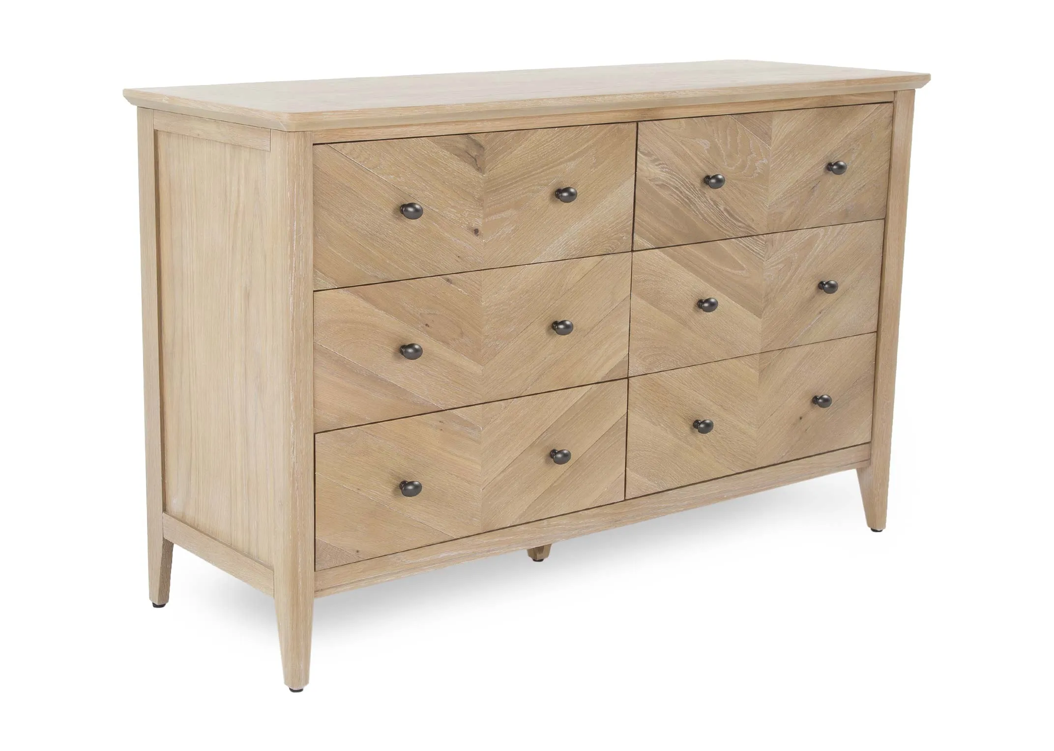 A 6 Drawer Oak & Pine Chevron Wide Chest from EZ Living Furniture's Herringbone range. Angled view