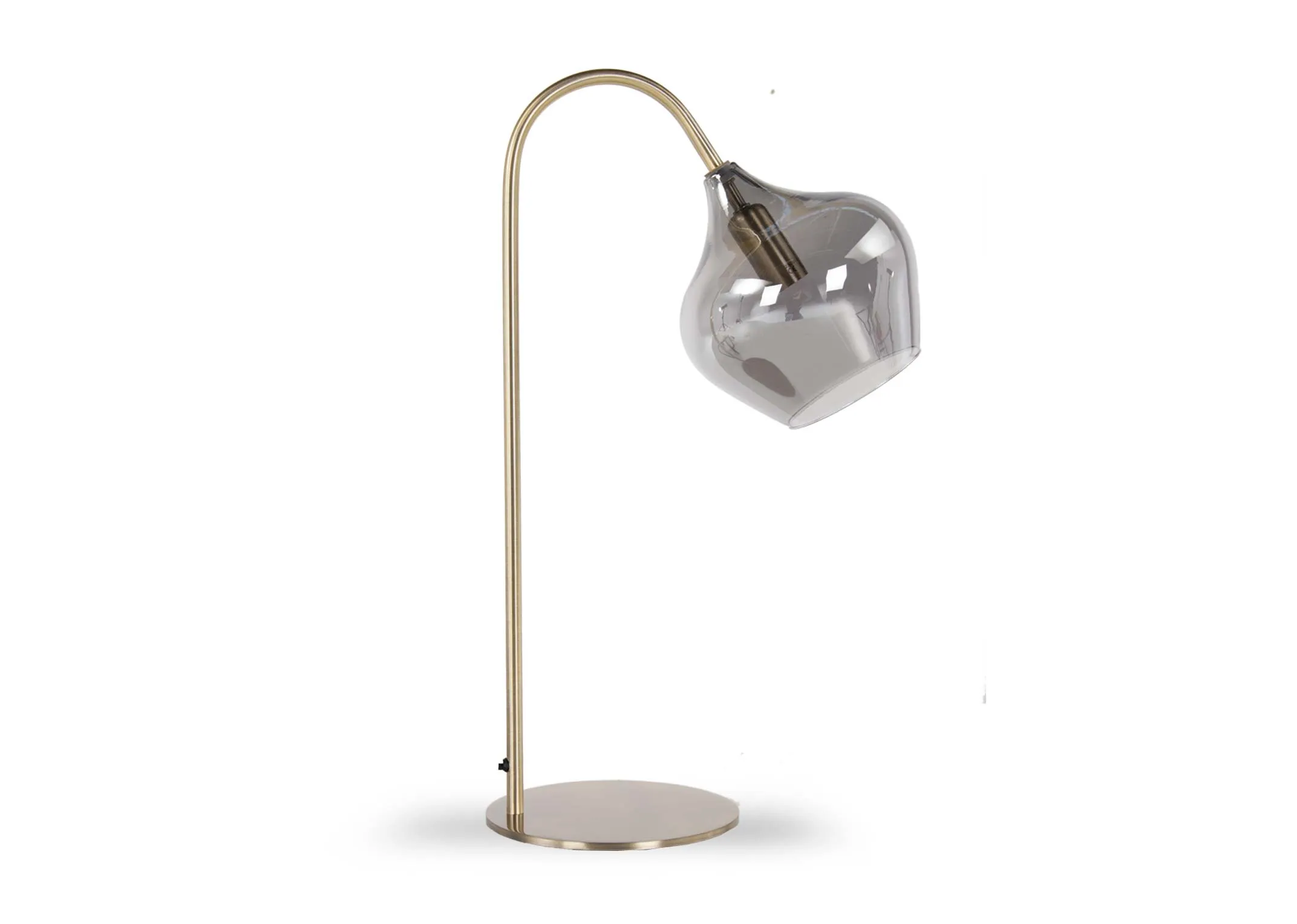 An antique bronze table lamp from EZ Living Furniture's Rakel range. Front view of glass tulip shade.