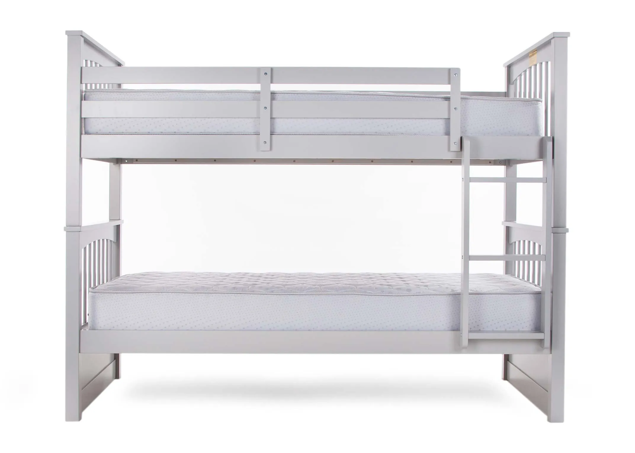 A set of grey pine single bunk beds with ladder from EZ Living Furniture's Lara range. Closeup of ladder