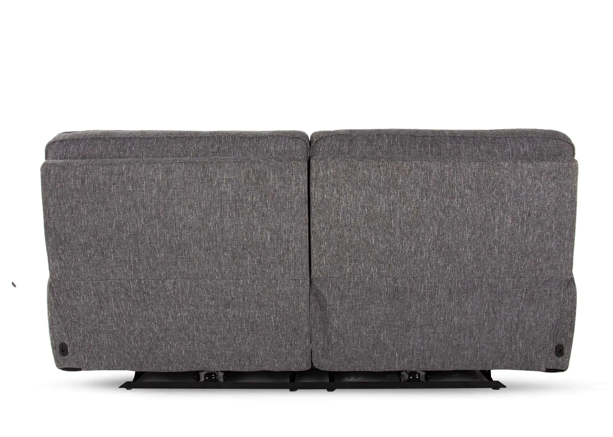 A grey fabric 2.5 seater power recliner from EZ Living Furniture's Cairns range. Front view of plump armrests