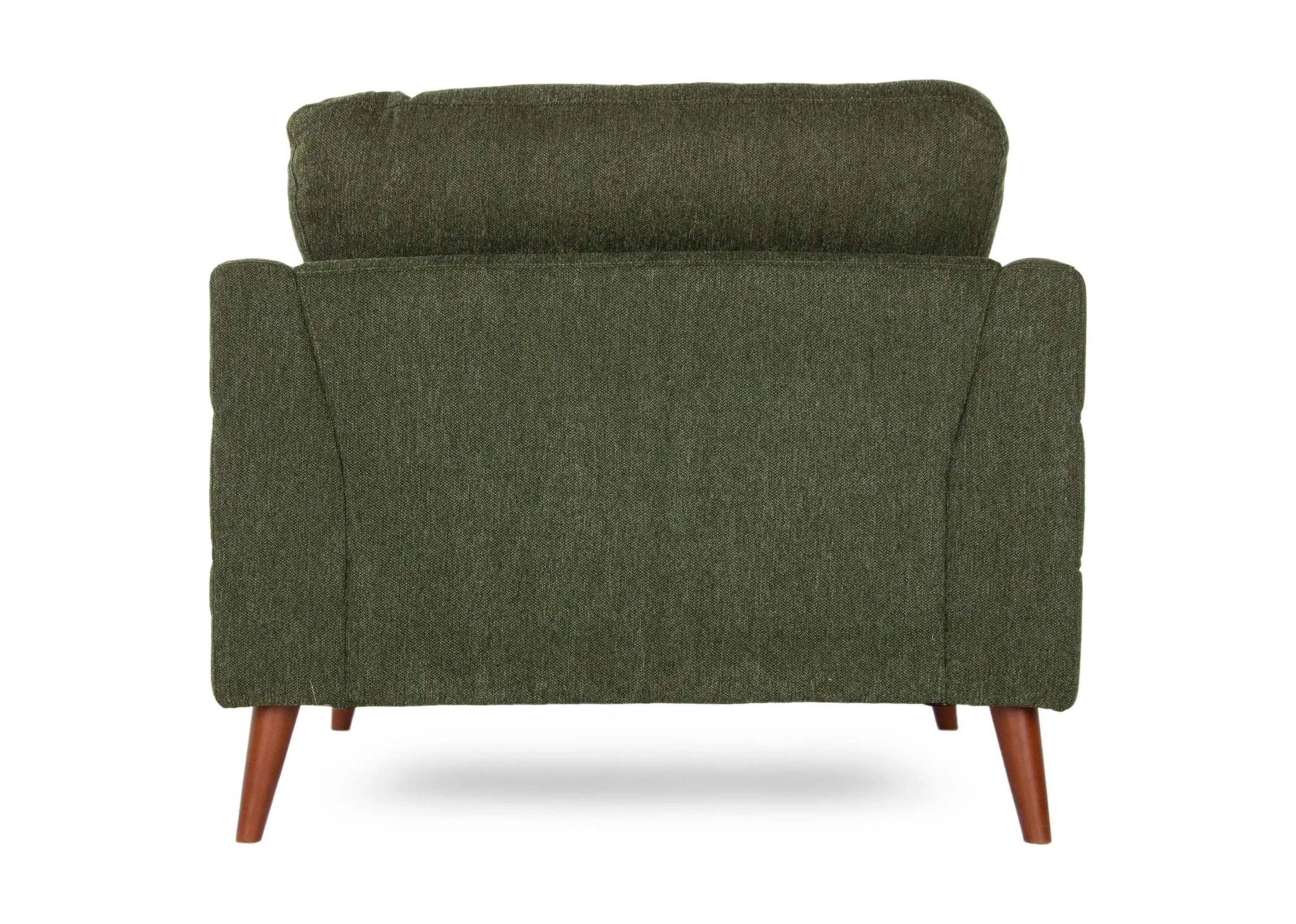 A green fabric armchair with wood feet from EZ Living Furniture's Presley range. Back view of the supportive frame
