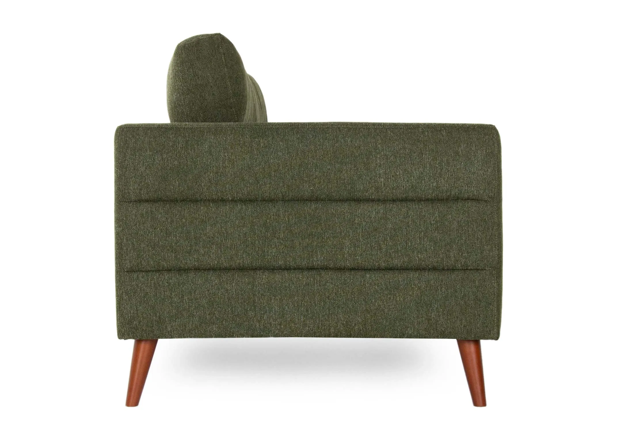 A green fabric 2 seater sofa with wood feet from EZ Living Furniture's Presley range.