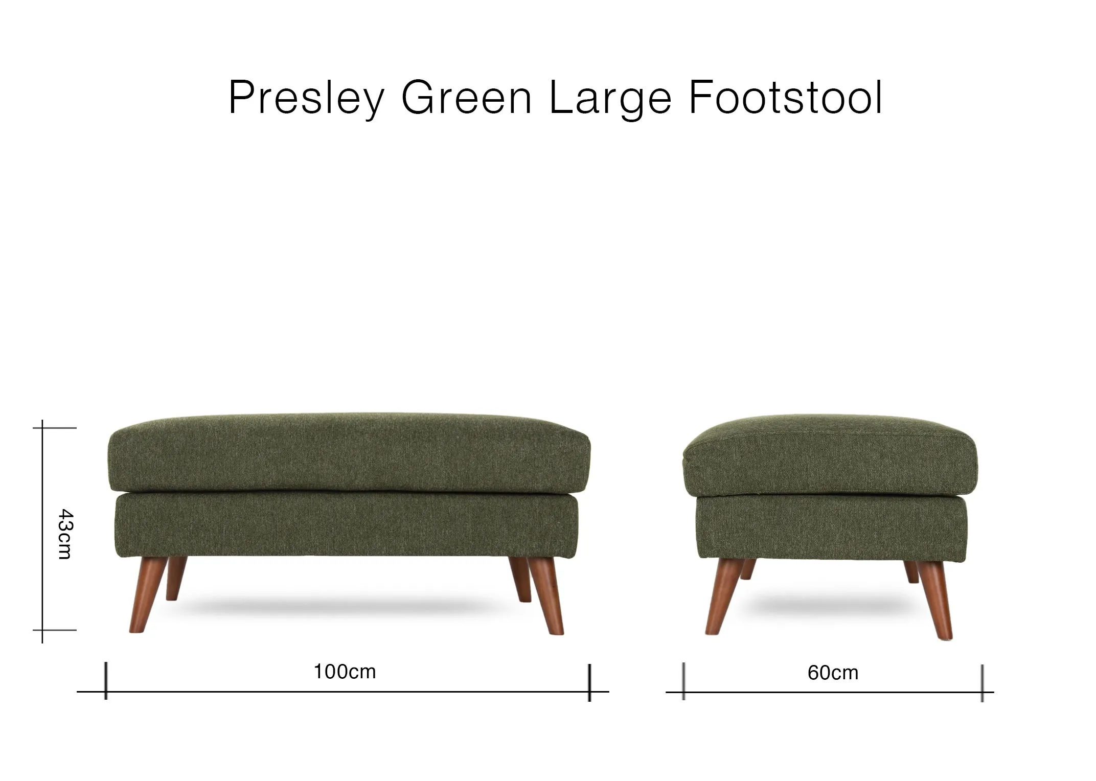 A dimension image of the Large Presley Footstool with 100cm (Width) x 60cm (Depth) x 43cm (Height)