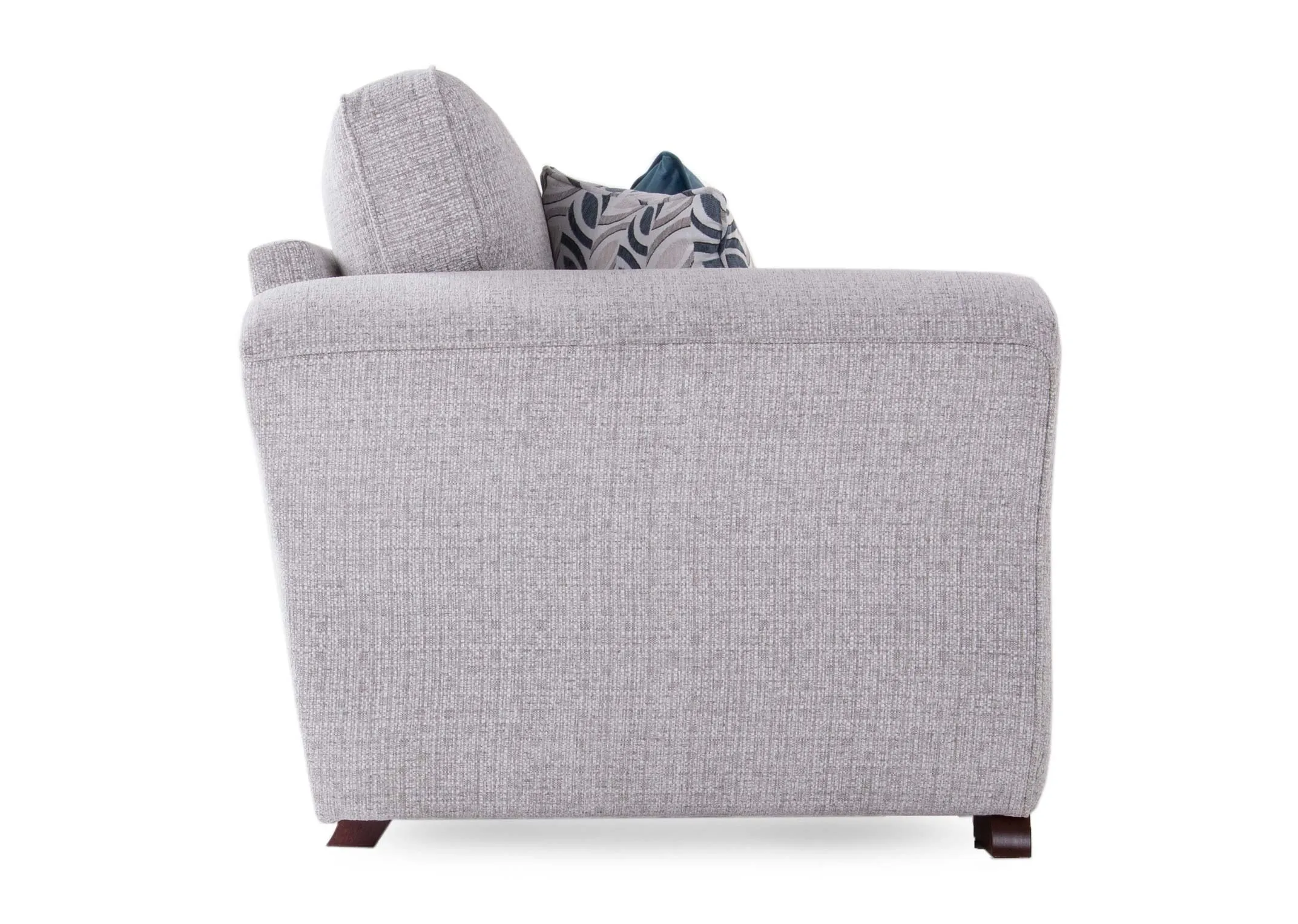 A silver grey 4 seater from EZ Living Furniture Kilronan range. Side view of high arms and cushions