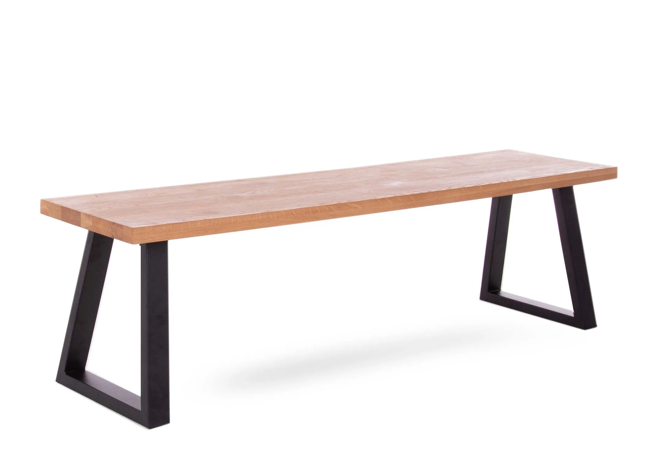 A 160cm oak dining bench with metal legs from EZ Living Furniture's Renvyle range. Angled view of bench