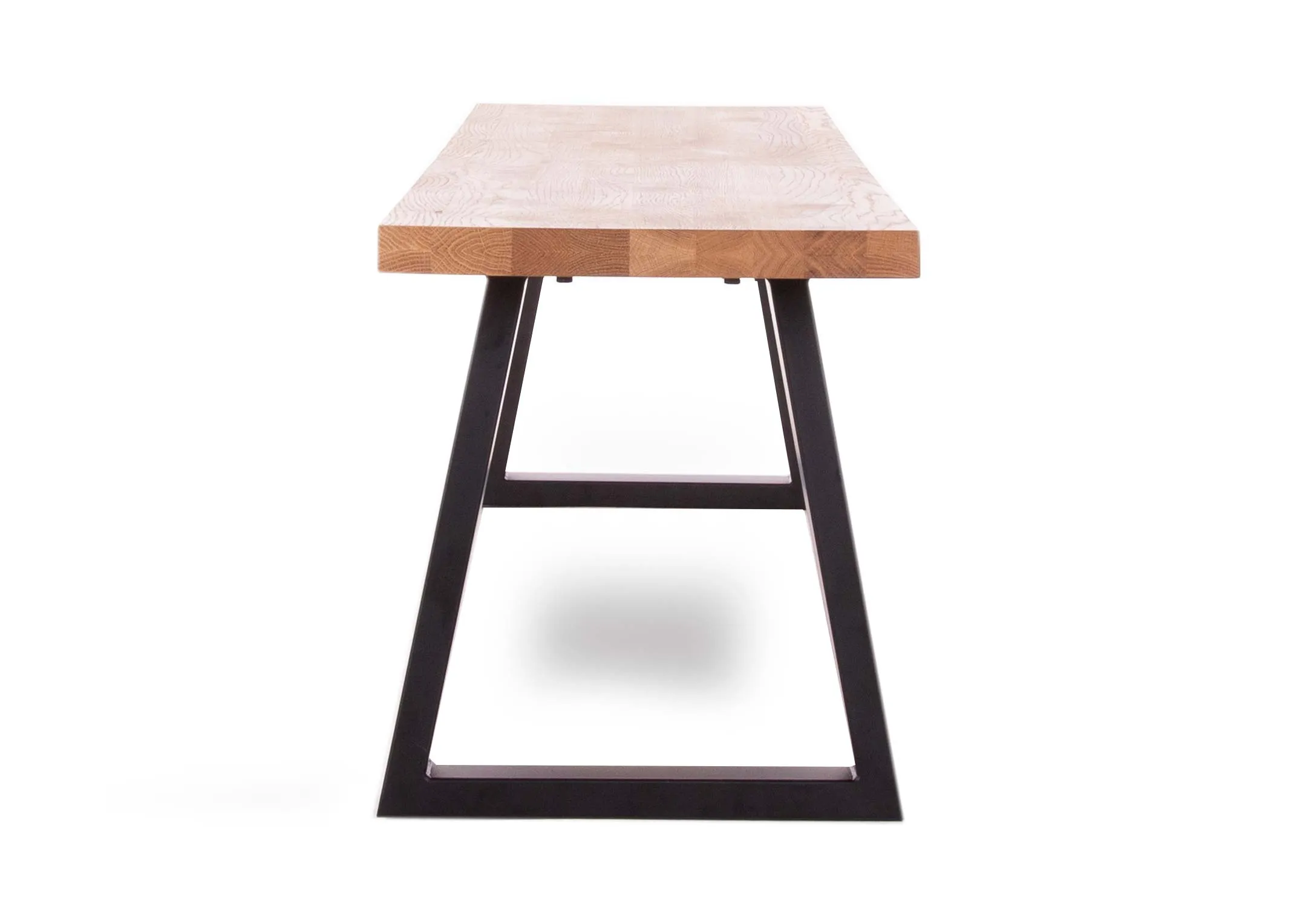 A 160cm oak dining bench with metal legs from EZ Living Furniture's Renvyle range.Side view of the bench