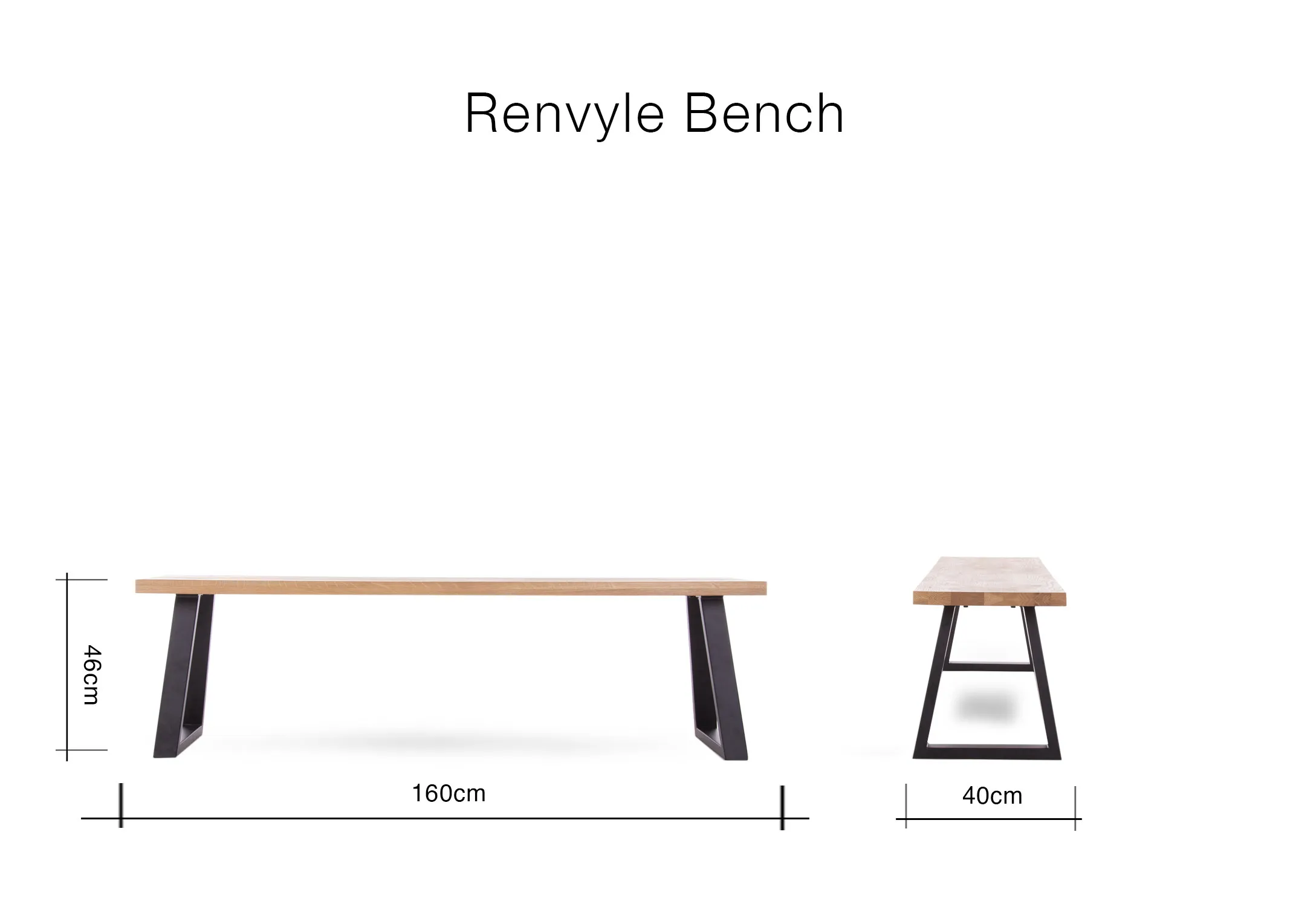 A dimension image of the Renvyle Bench with 160cm (Width) x 40cm (Depth) x 46cm (Height)