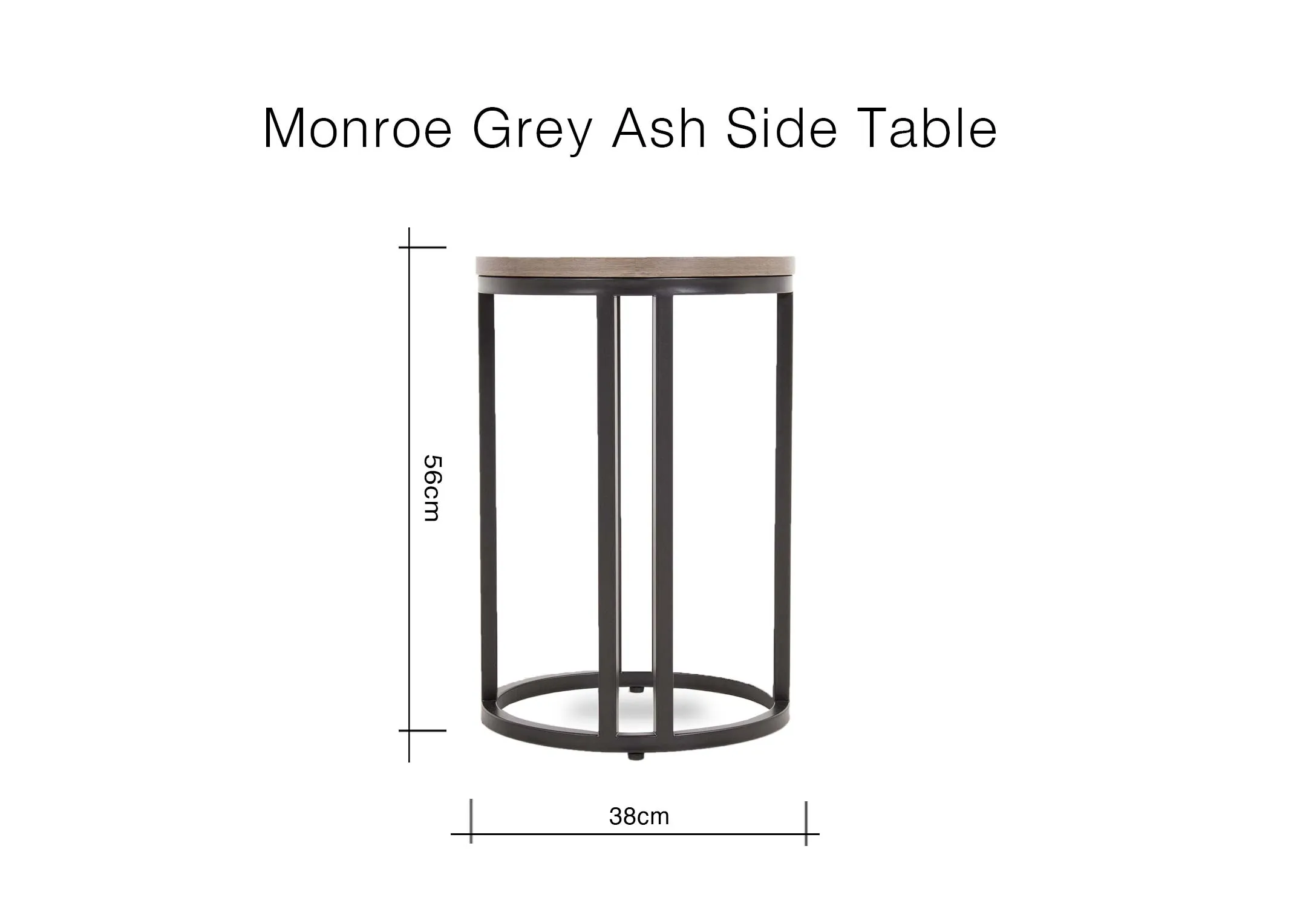 A dimension image of the Monroe Side Table with 38cm (Width) x 56cm (Height)