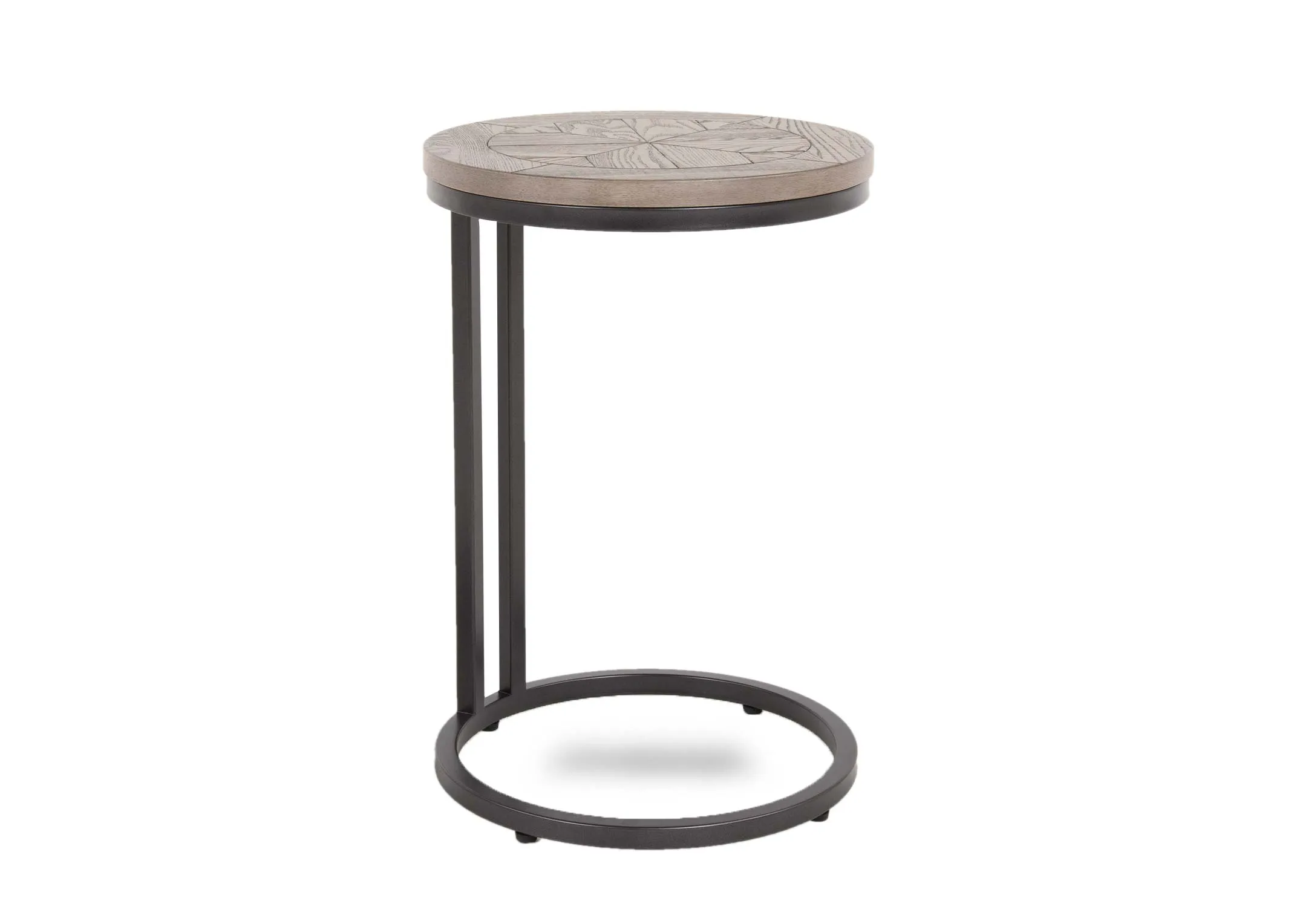 A grey round sofa table with ash wood top from EZ Living Furniture's Monroe range.