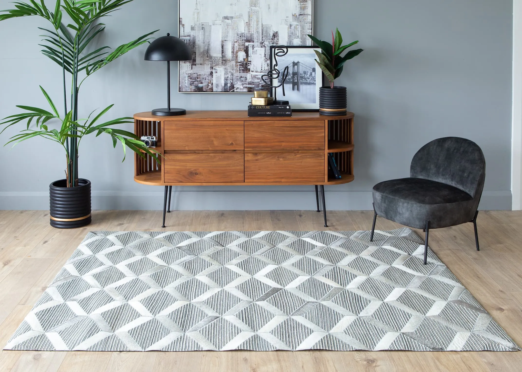 160cm x 230cm Grey & White Rug - Corbit