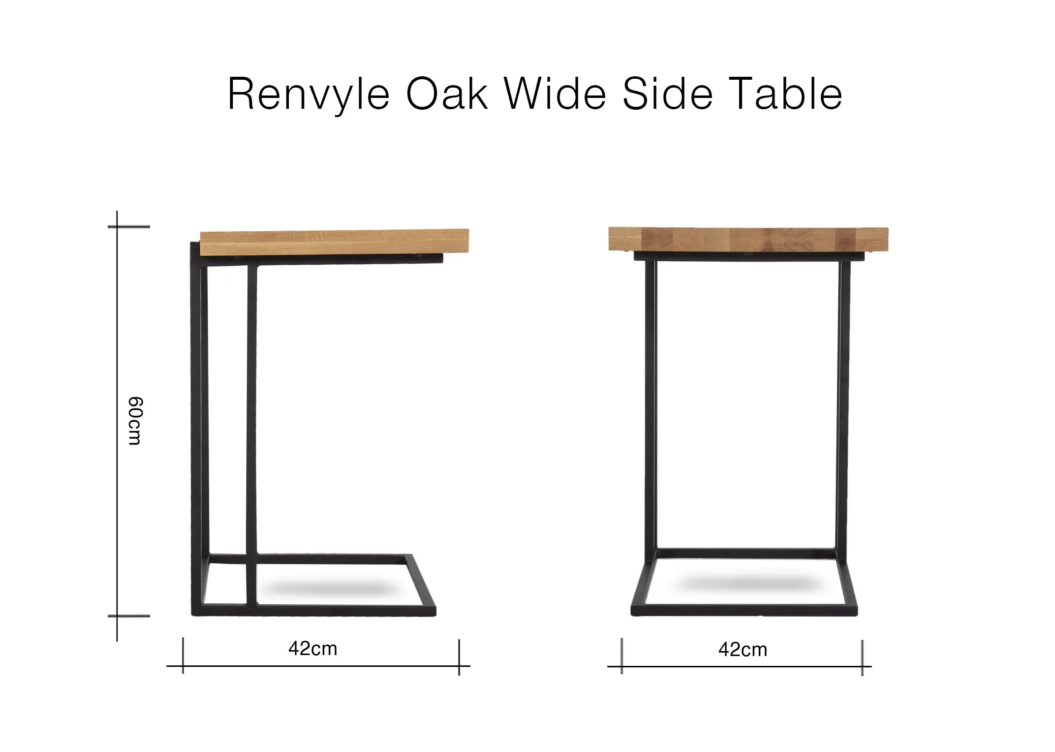 A dimension image of the Renvyle Oak Side Table with 42cm x 42cm x 60cm