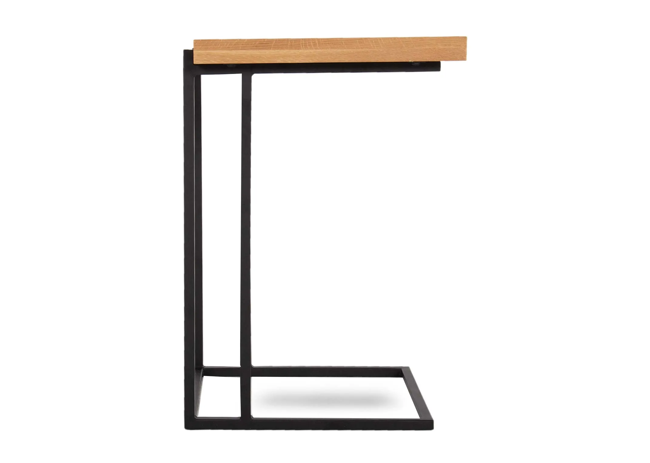 A wide oak top side table from EZ Livings Renvyle range. Side view of easy to clean frame