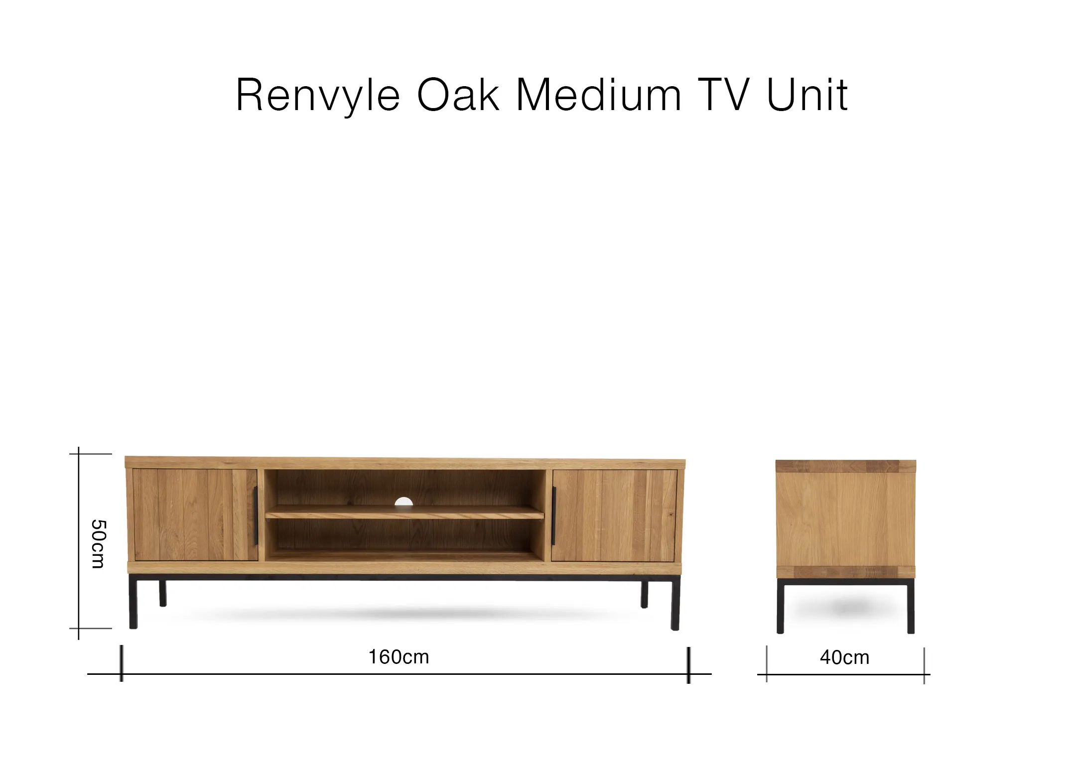 A dimension image of the Renvyle Medium TV Unit with 160cm x 40cm x 50cm