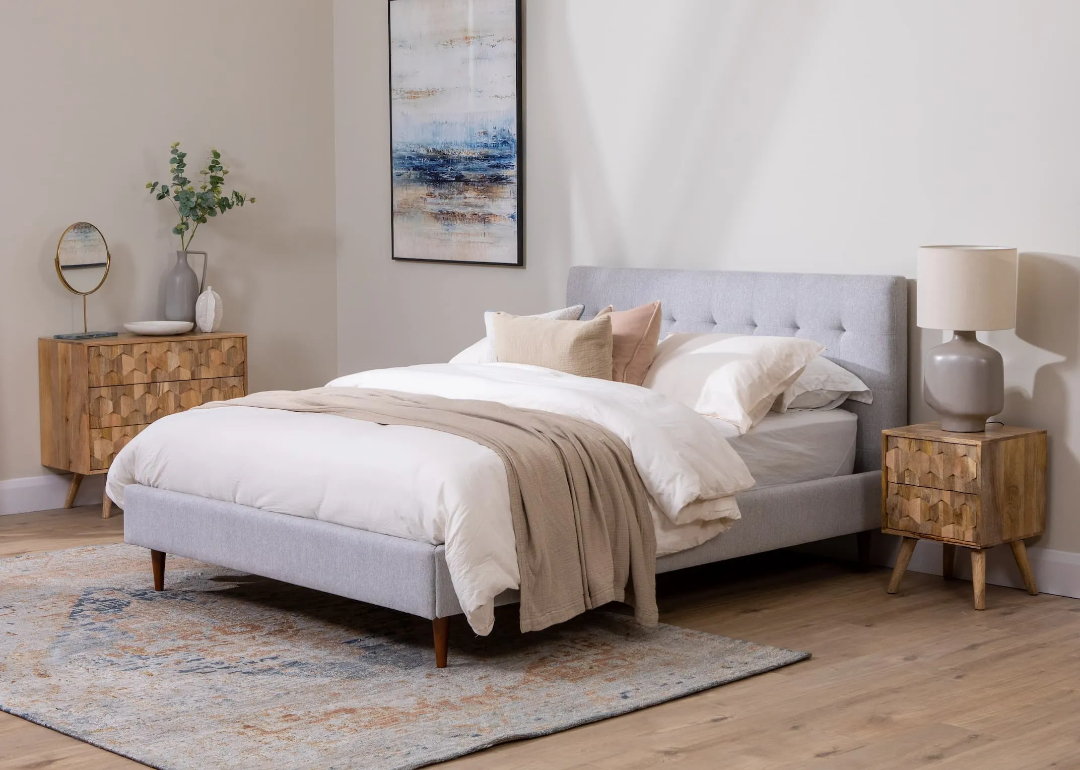 Double (4ft6) Silver Fabric Bed Frame - Cairo