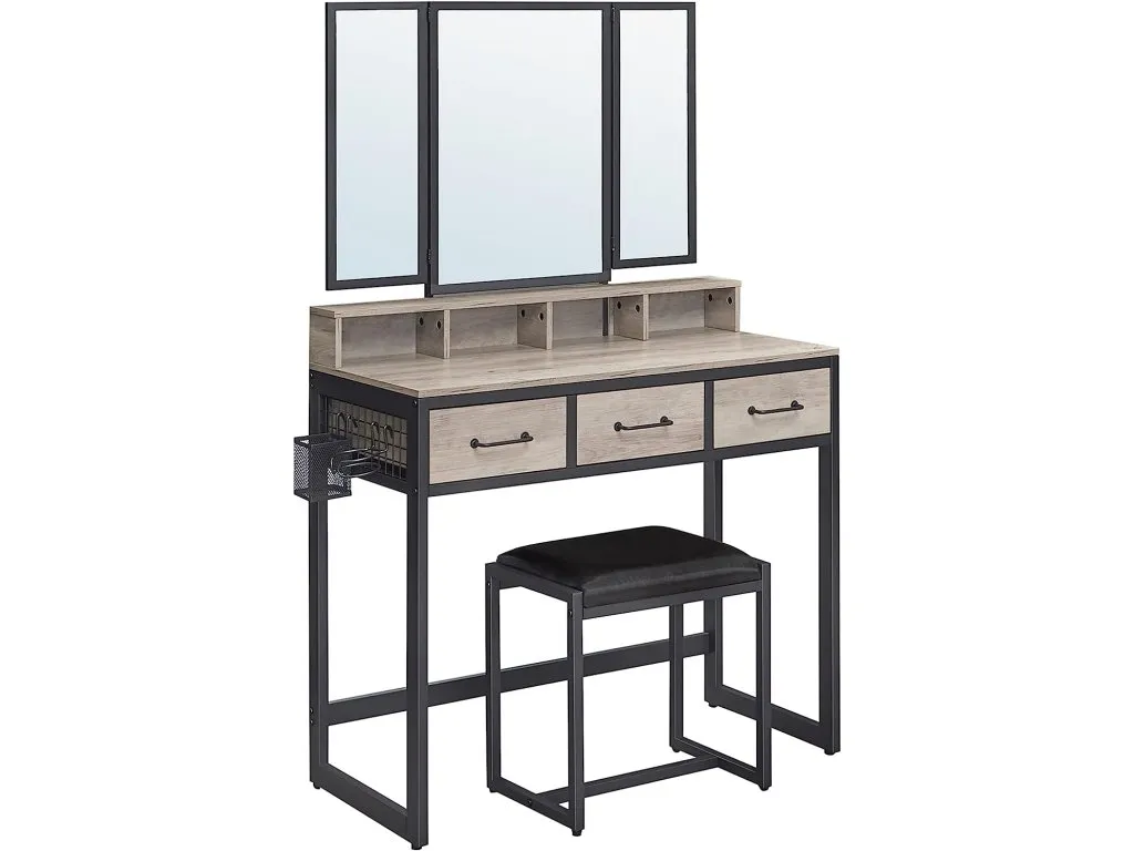 Grey Dressing Table with Faux Leather Stool - Orwell