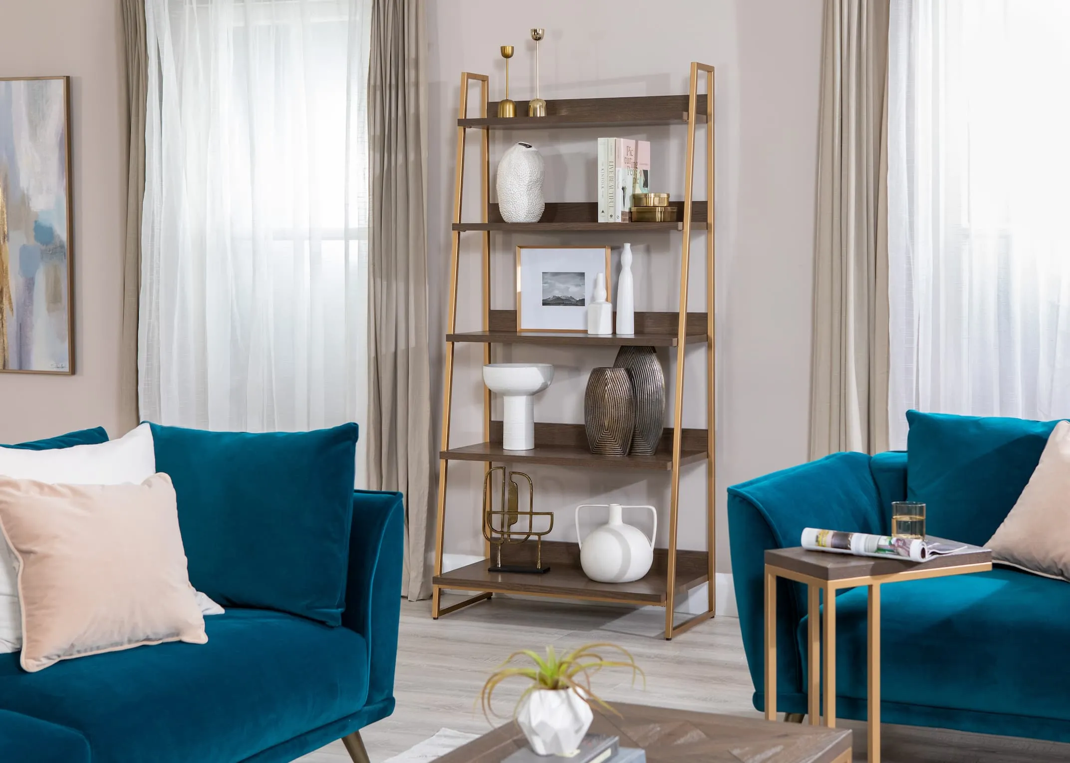 Dark Oak & Gold Metal Open Display Unit - Greenwich
