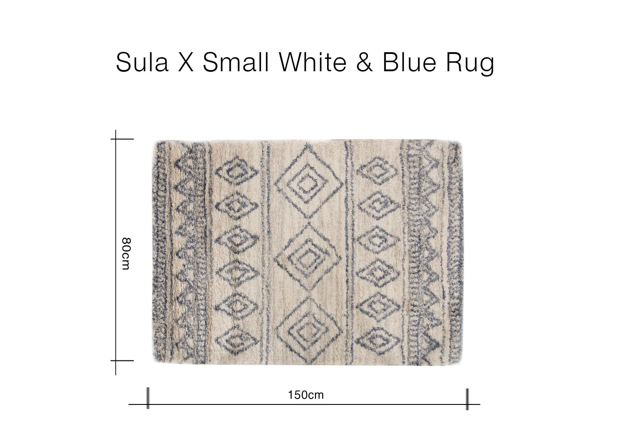 A dimension image of the Sula X Small rug with 150cm x 80cm