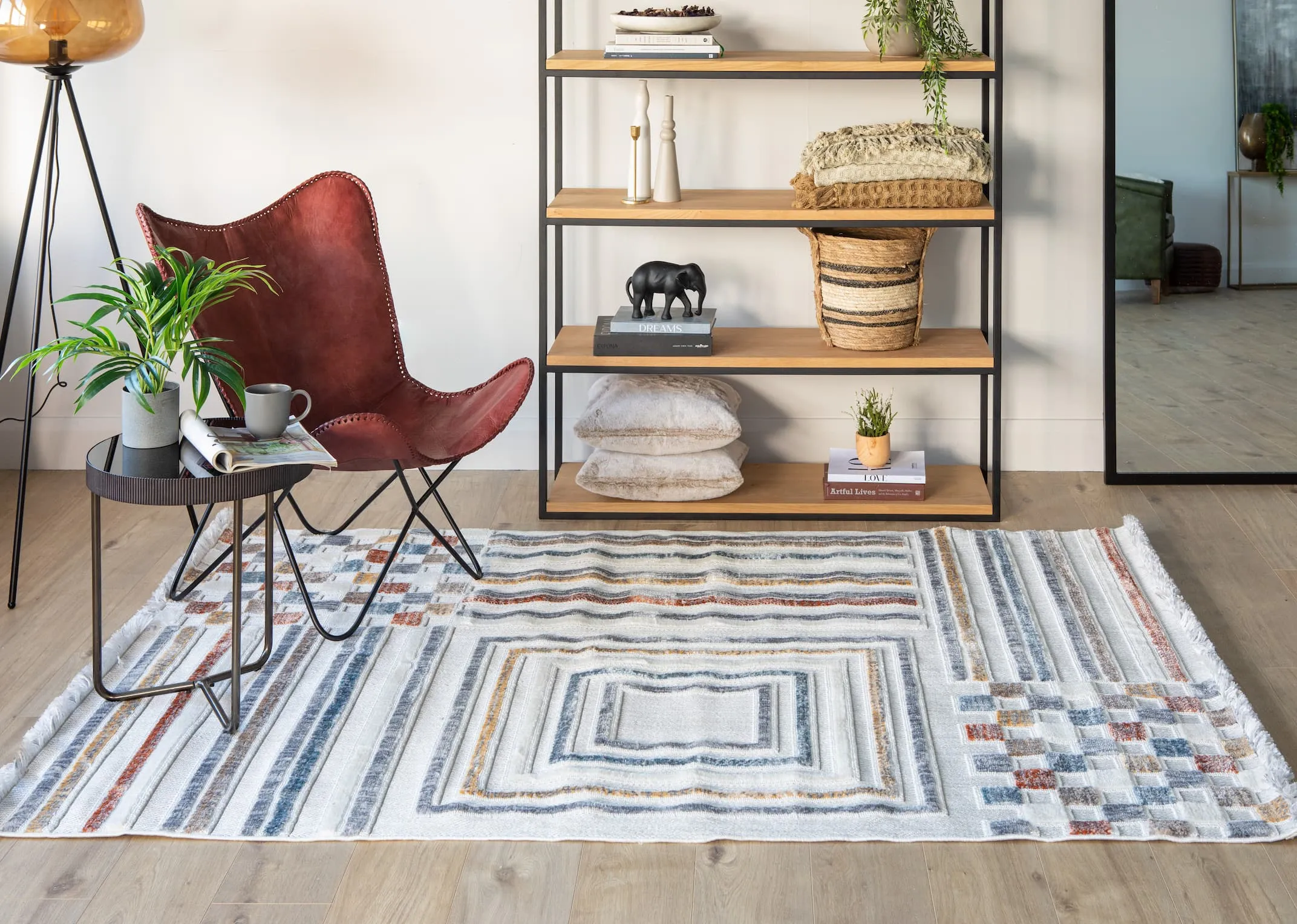 120cm x 170cm Cream & Red Stripe Small Rug - Diego