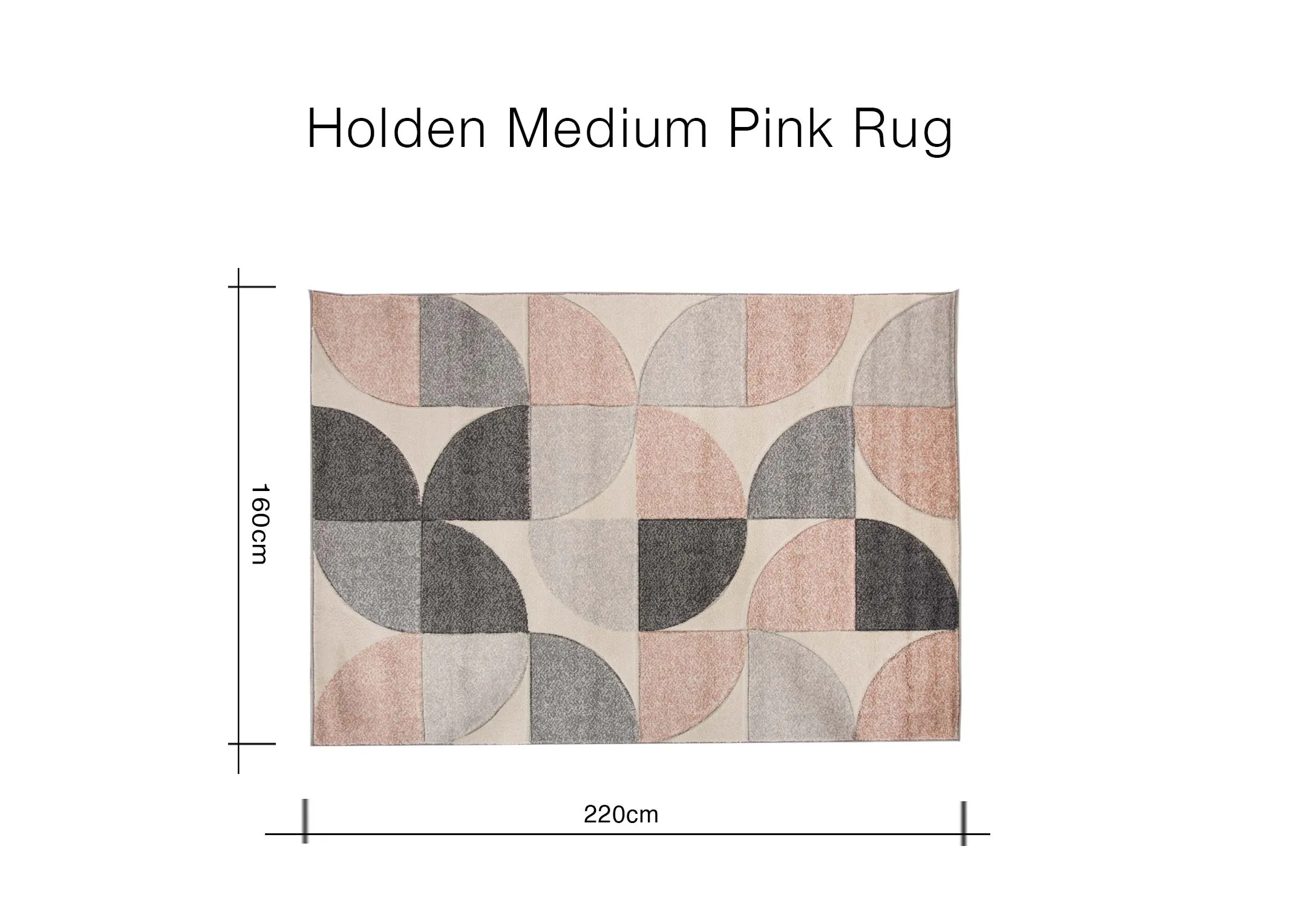 A dimension image of the Holden Pink Medium rug with 220cm x 160cm
