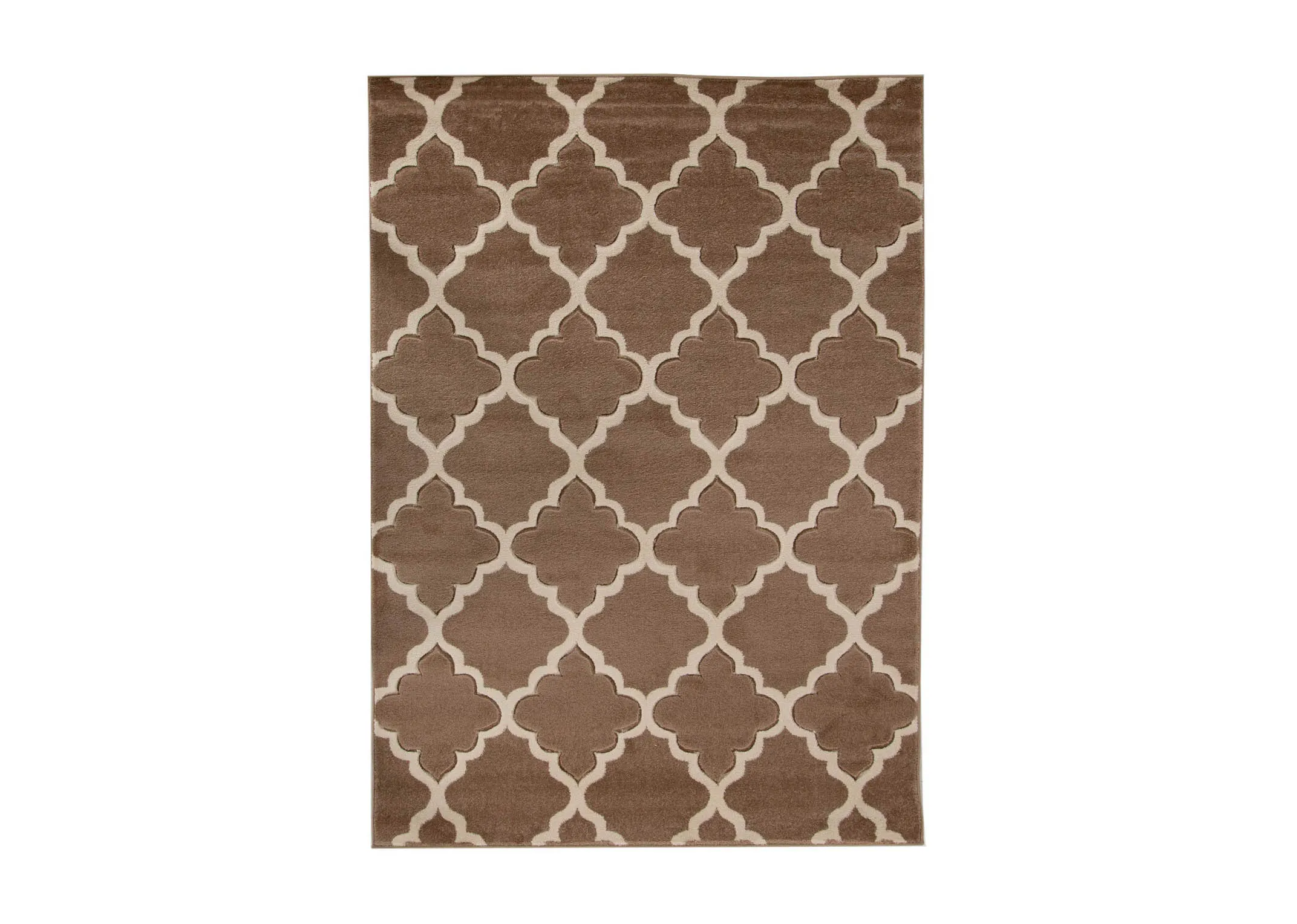 A dark beige rug with cream trellis design from EZ Livings Delia range. Vertical view of design