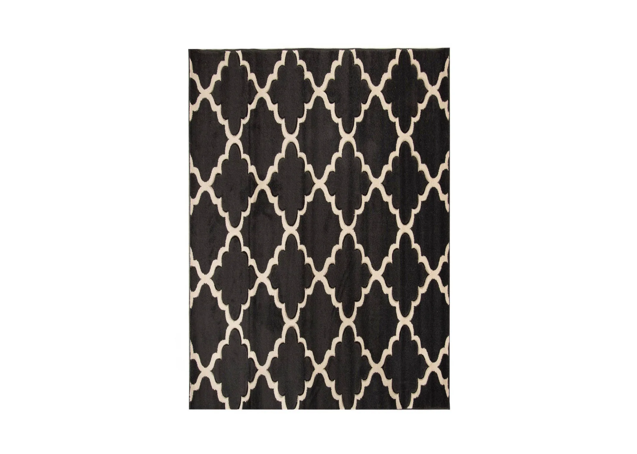 A dark grey rug with cream trellis design from EZ Livings Delia range.