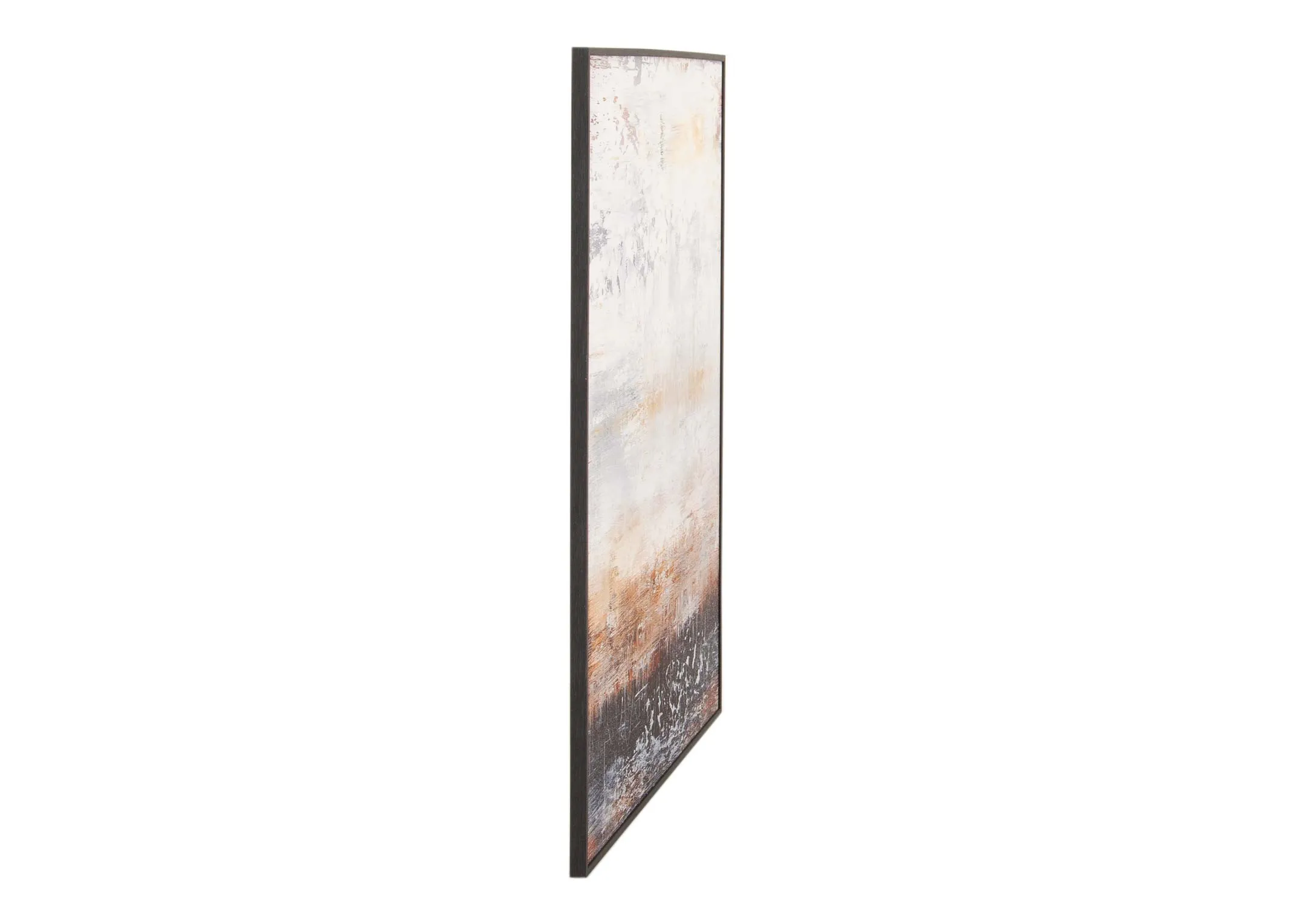 A rectangular canvas of white and brown landscape from EZ Livings fearless range. Side view show 3cm depth