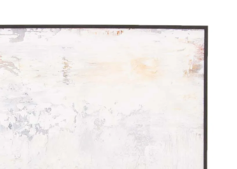 A rectangular canvas of white and brown landscape from EZ Livings fearless range. Closeup of white painted texture