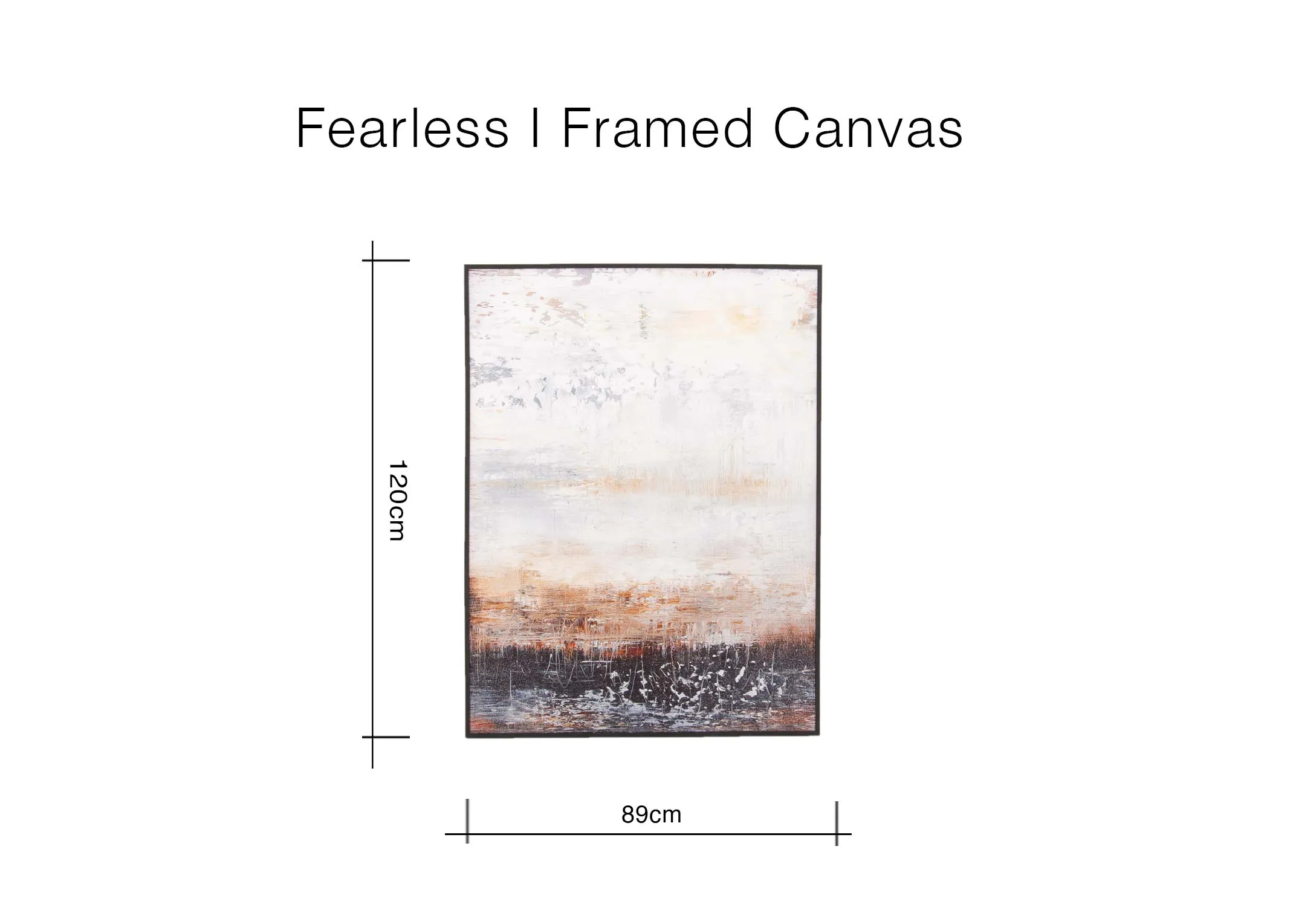 A dimension image of the Fearless Canvas with 89cm x 120cm