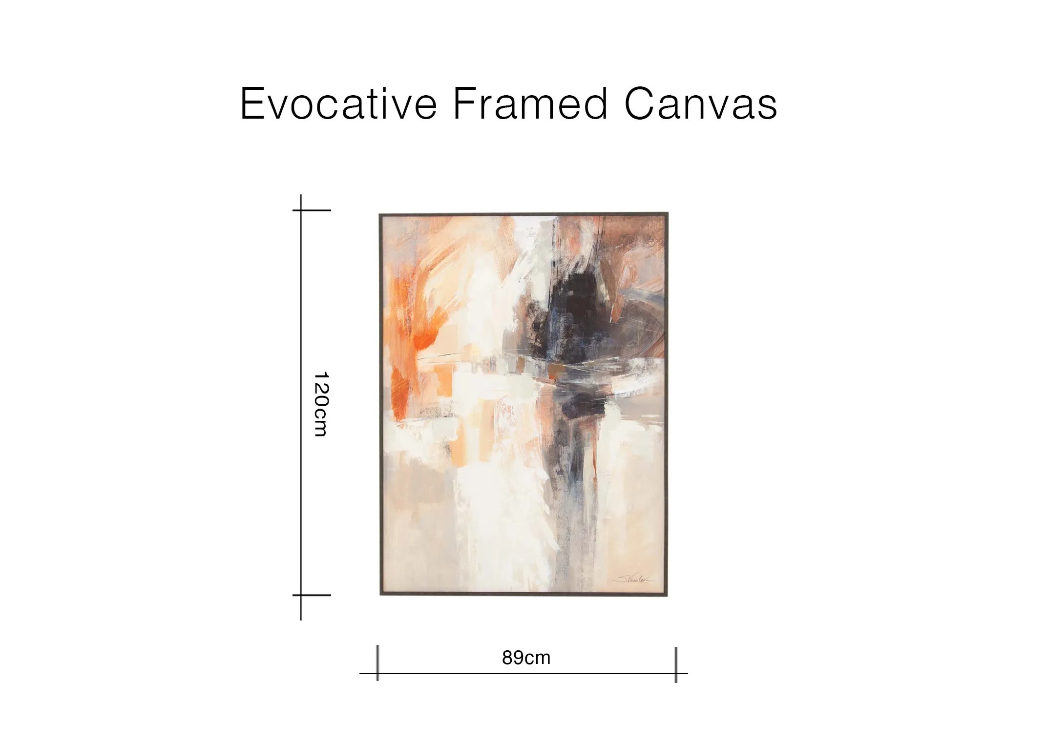 A dimension image of the Evocative Canvas with 90cm x 120cm