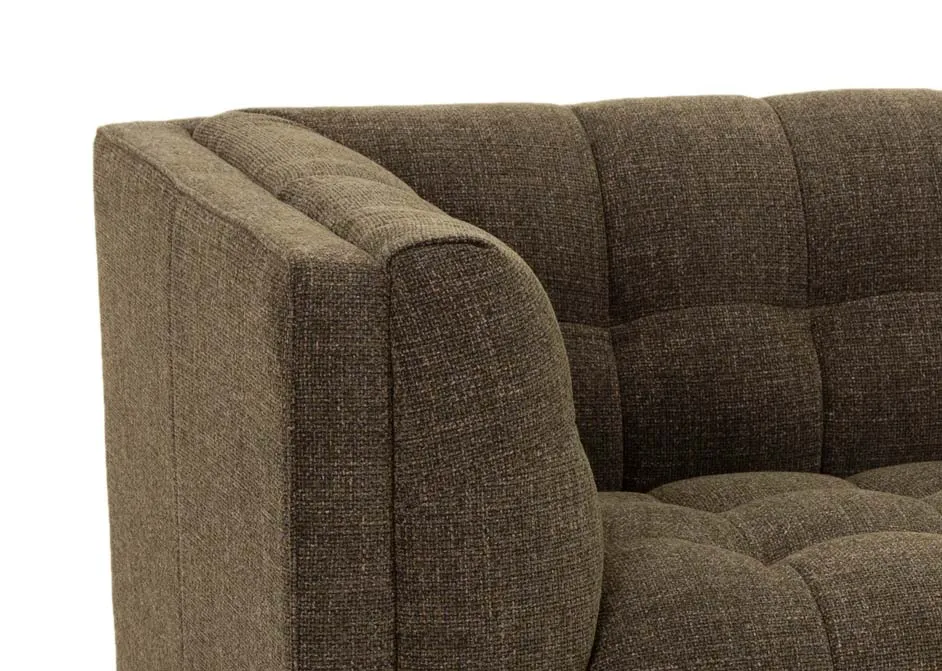 A 3.5 seater green fabric sofa from EZ Livings Grace range. Closeup of fabric finish and tweed style