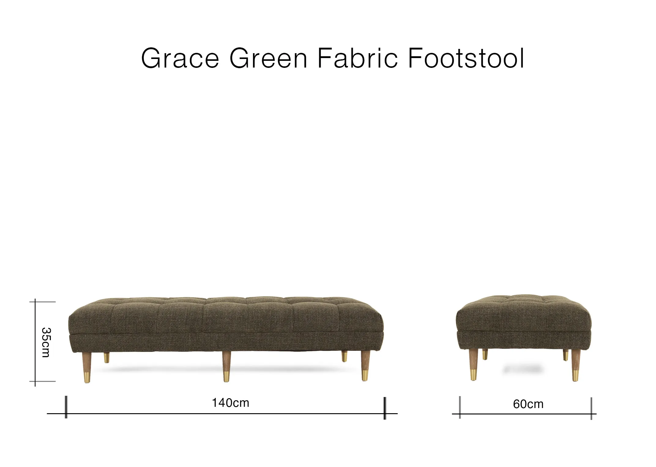 A lifestyle image of the Grace green fabric sofa range with the footstool with Gold tray and wine glasses