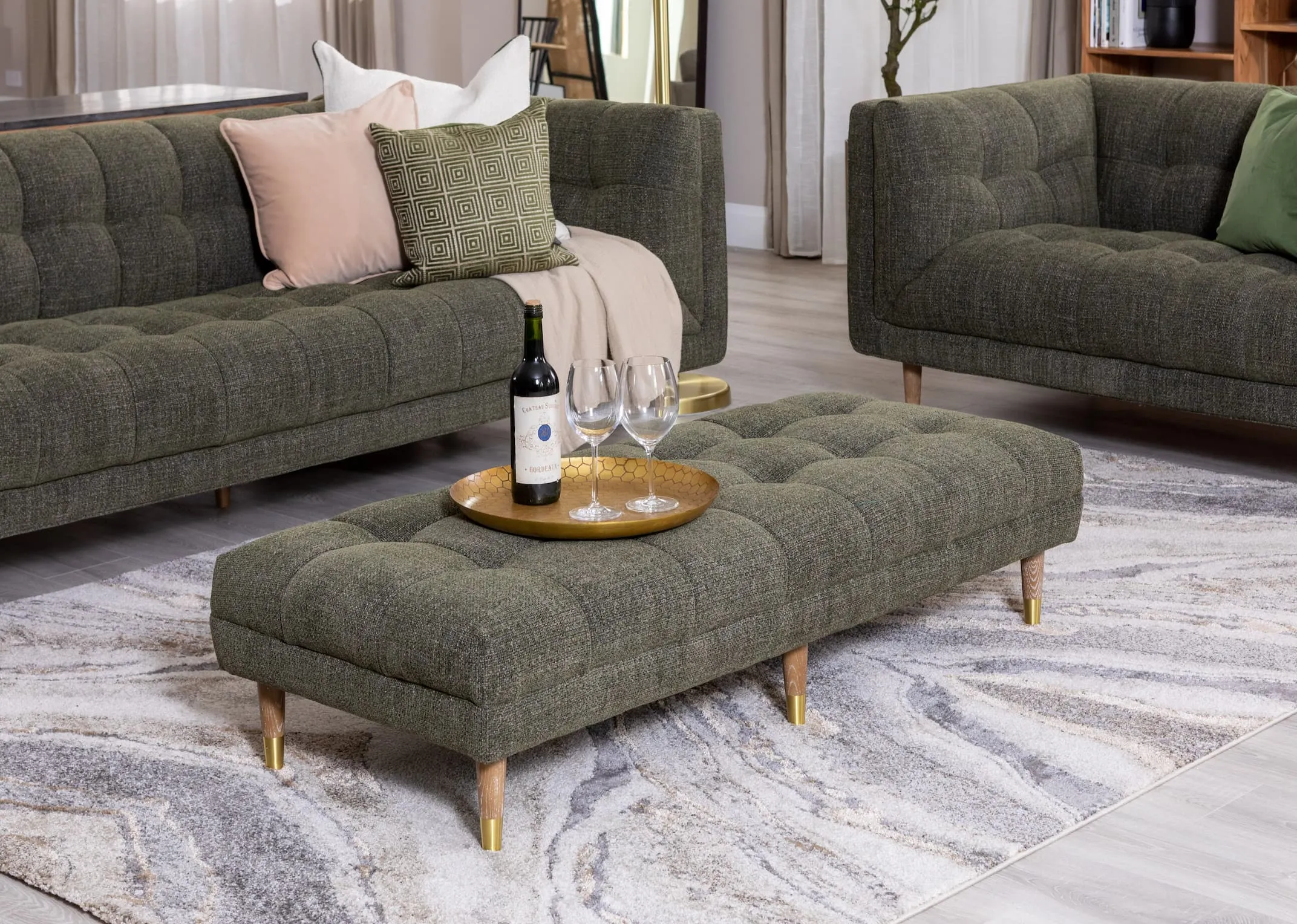 Green Fabric Footstool - Grace