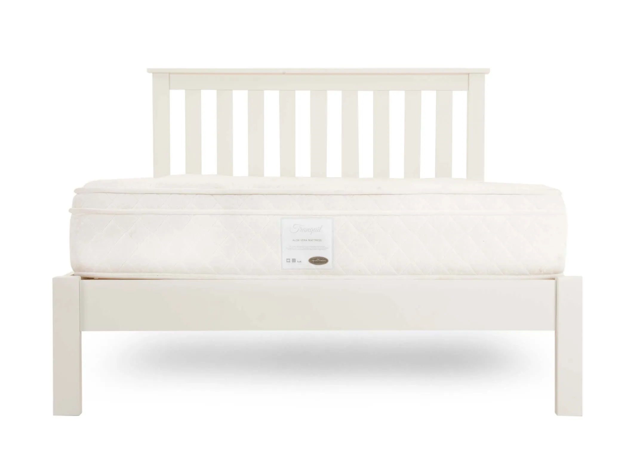 A white pine wood 3ft bedframe from EZ Living Furnitures Atlas range. Front view of high legs
