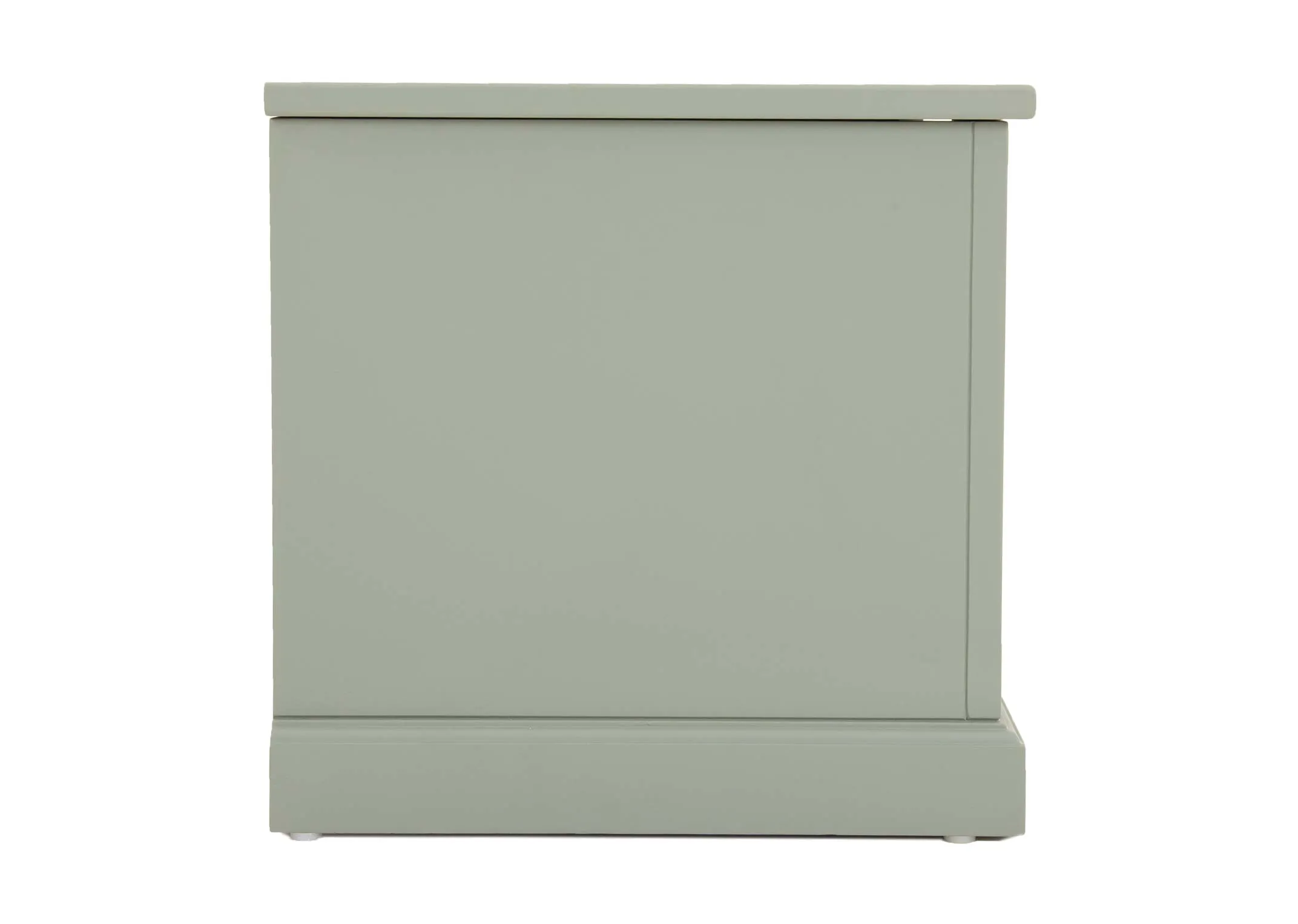 A light green pine wood blanket box from EZ Living Furnitures Atlas range. Side view