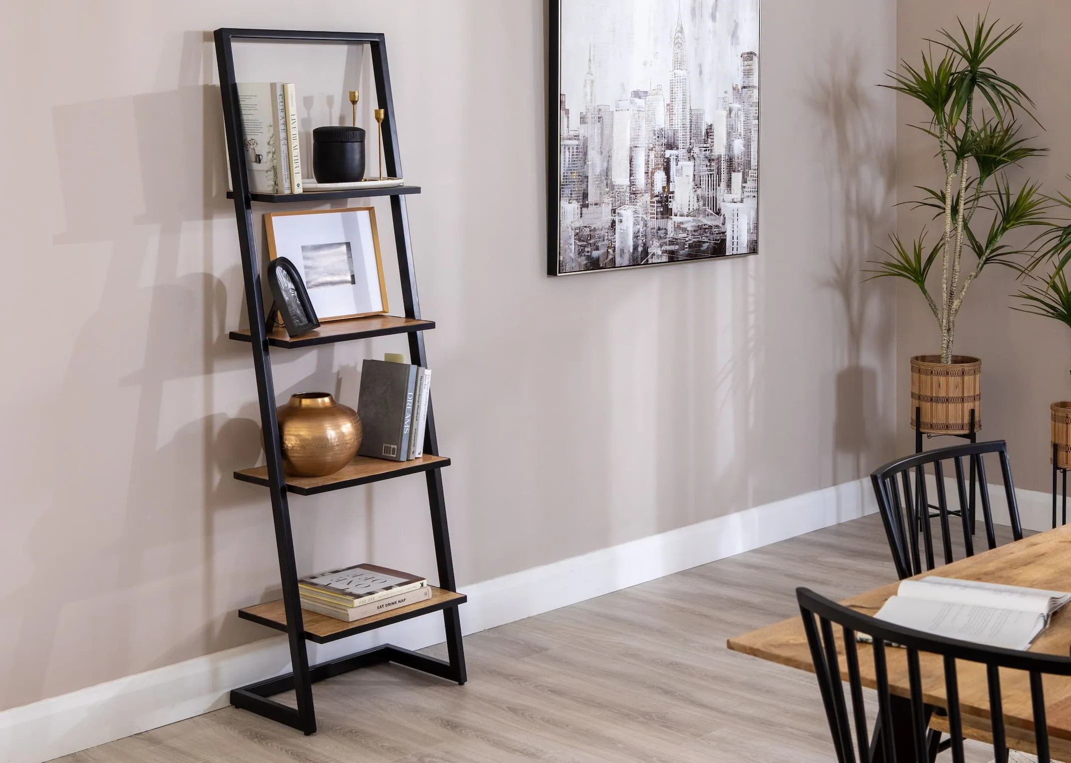 A lifestyle image of the Mango display unit with vases