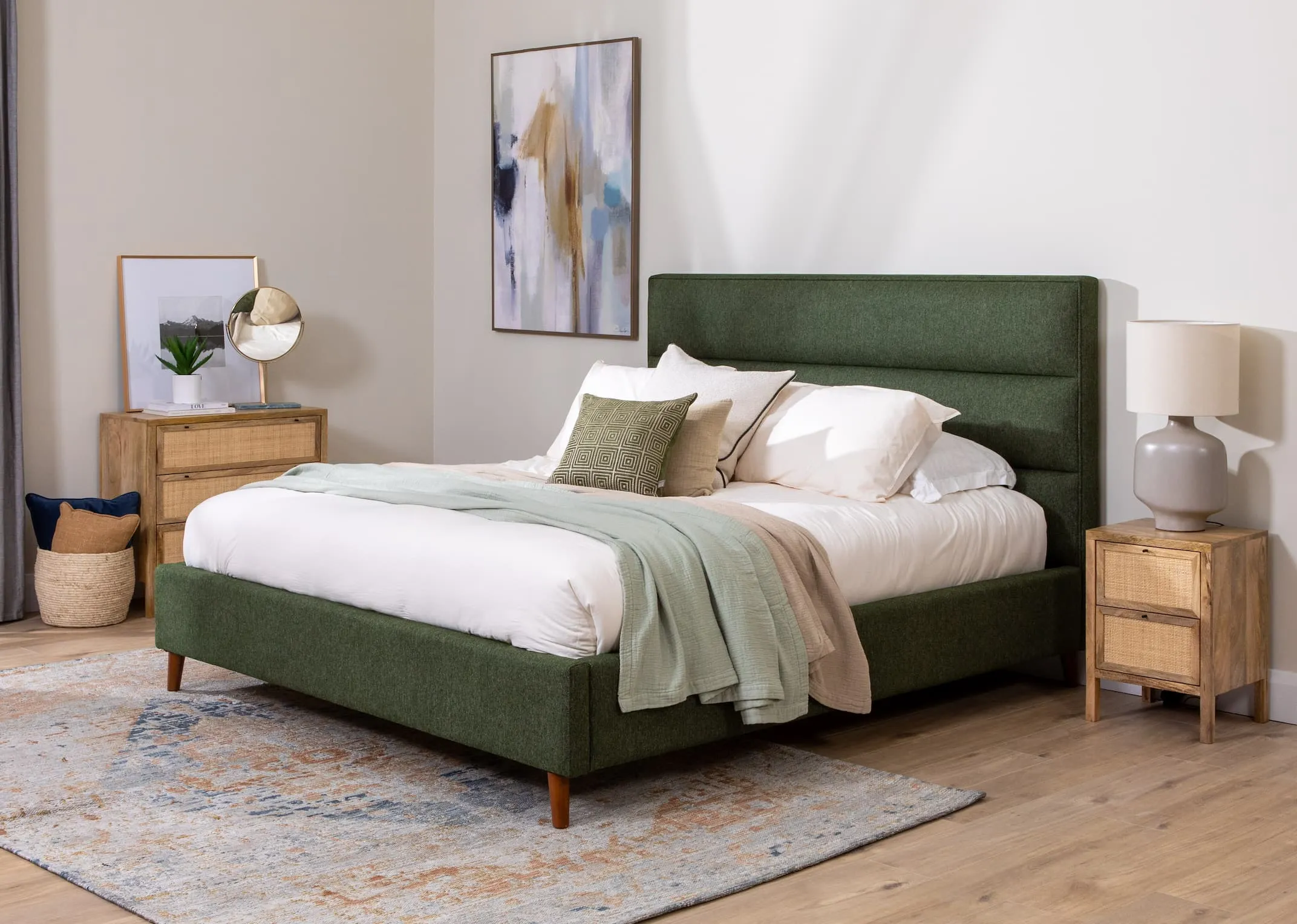 Double (4ft 6) Green Fabric Bed Frame - Ebony