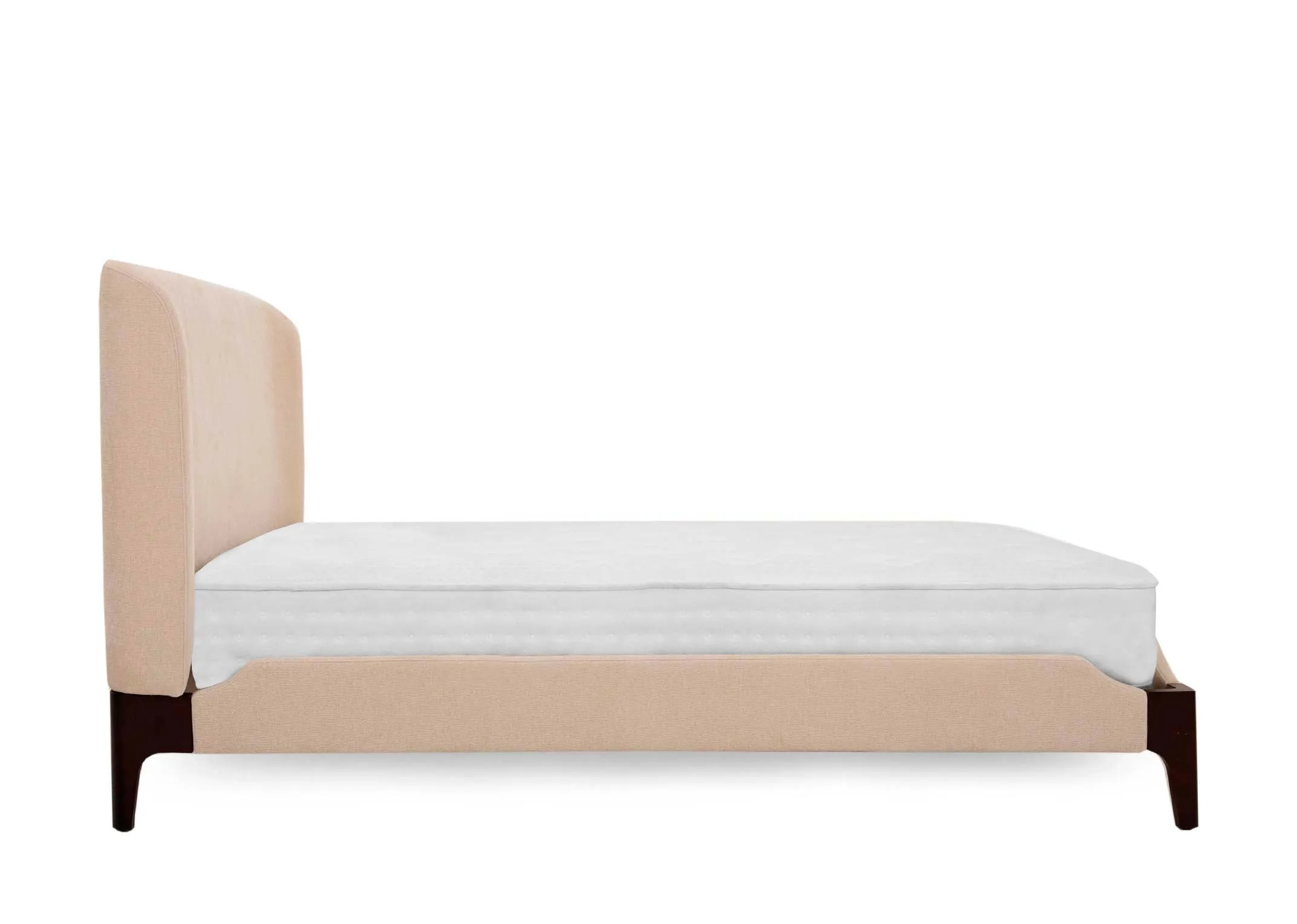 A double 4ft6 beige fabric bedframe from EZ Livings Calm Range. View from side