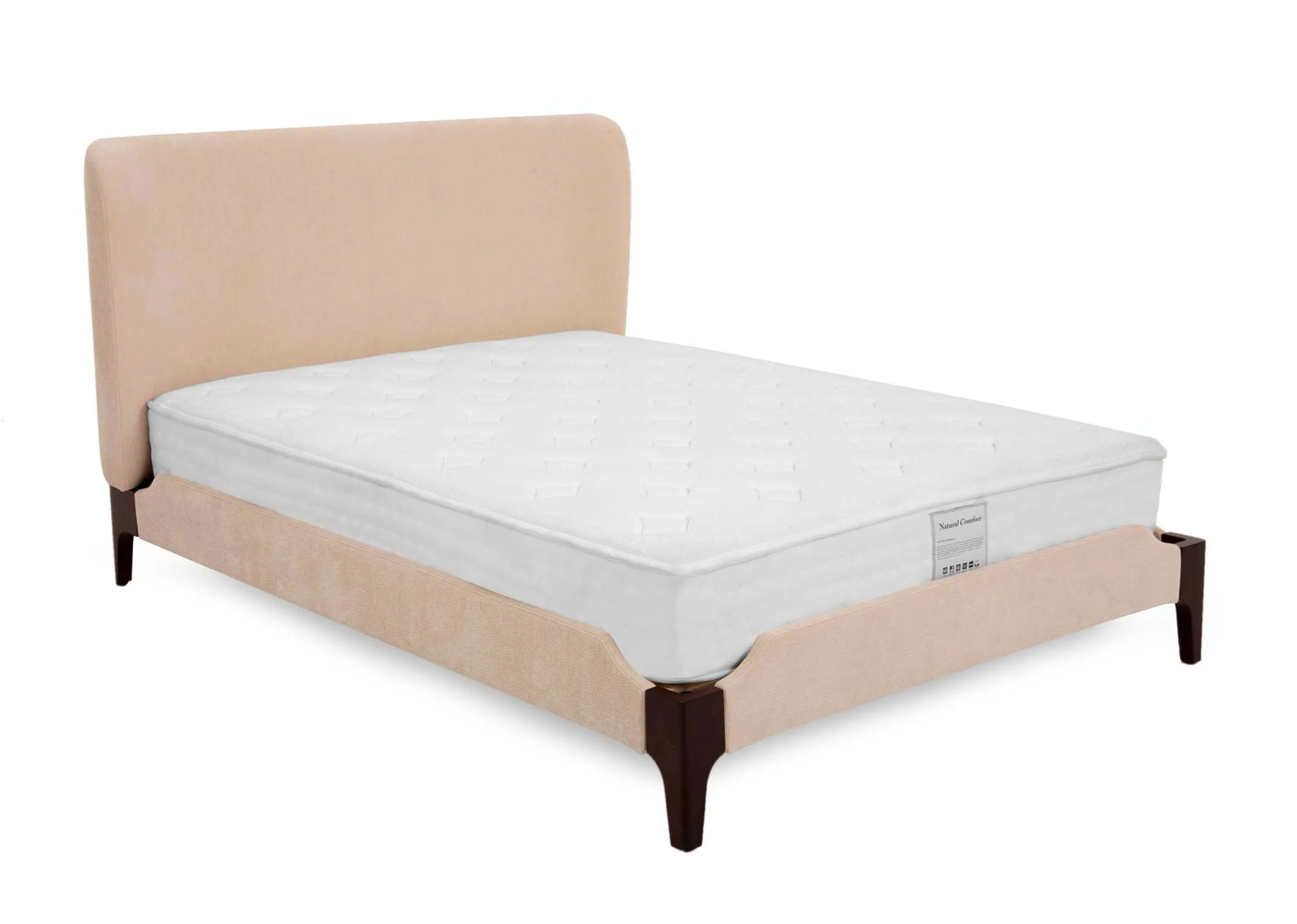 A Super King (6ft) beige fabric bedframe from EZ Livings Calm Range. Angled view
