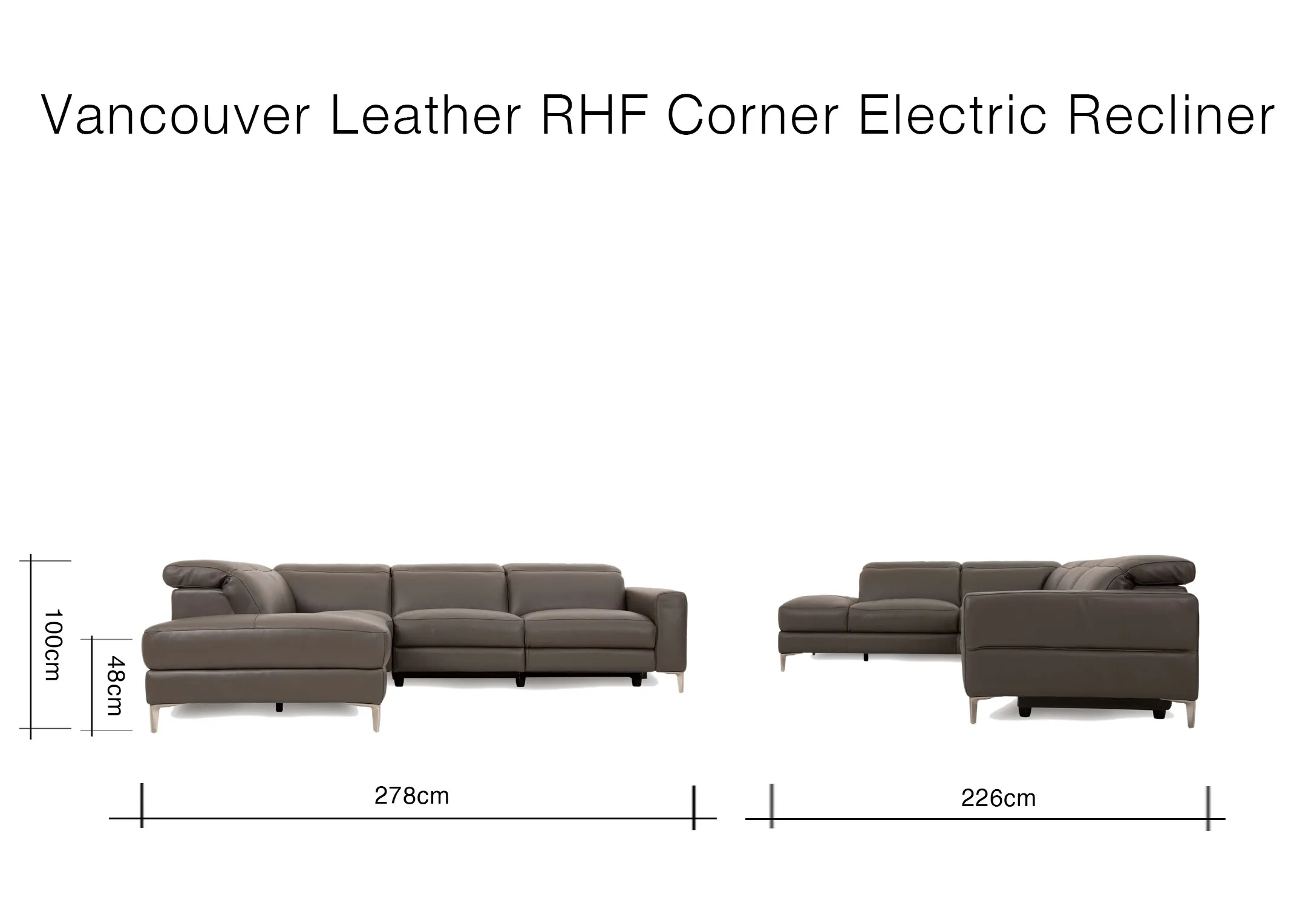 A dimension image of the Vancouver Corner chaise with 278cm x  226cm x 100cm
