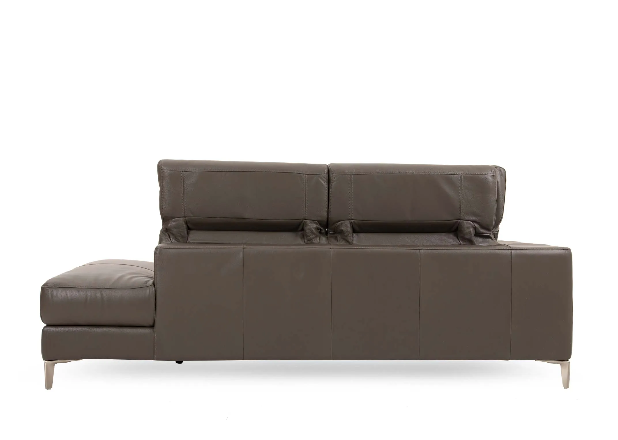 A grey leather electric reclining corner chaise from EZ Livings Vancouver range. Back view 