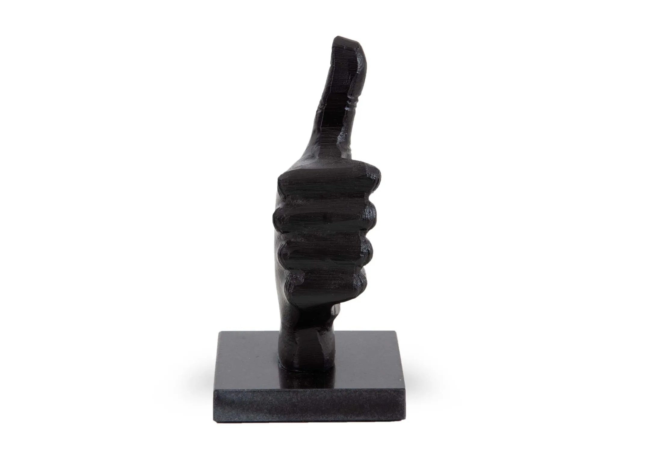 A black marble hand ornament in a thumbs up pose from EZ Livings Ornaments range. Side view of detail on fingers