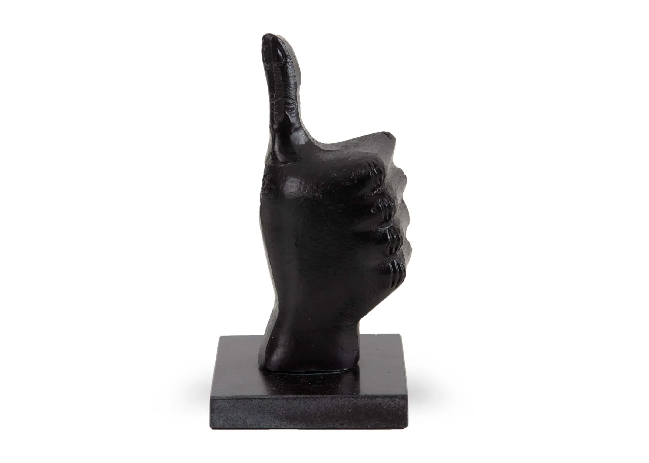 A black marble hand ornament in a thumbs up pose from EZ Livings Ornaments range. Front view