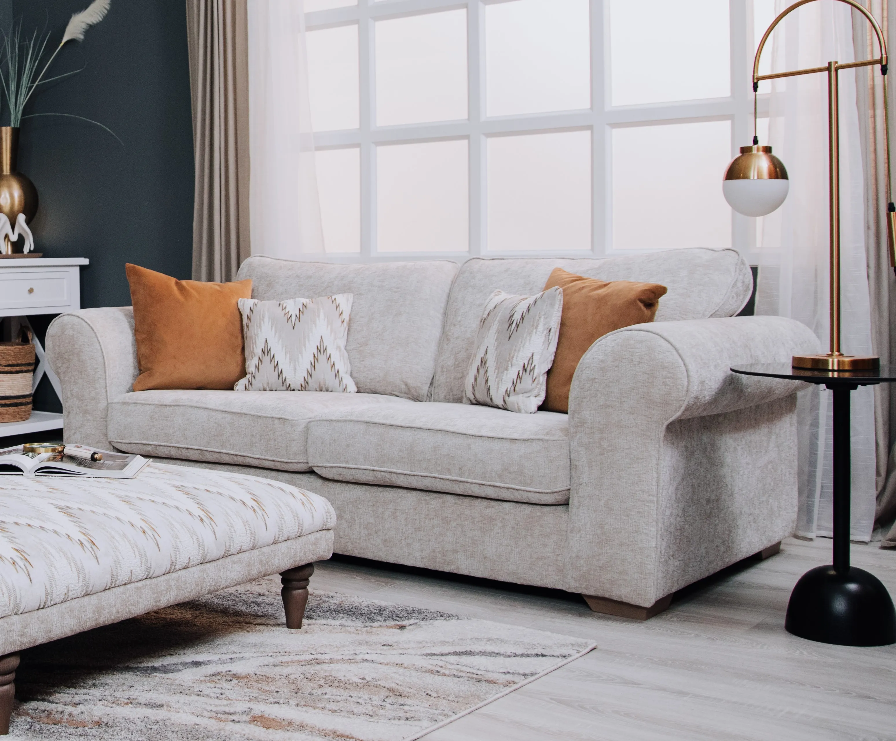 3 Seater Cream Highback Sofa - Hayden